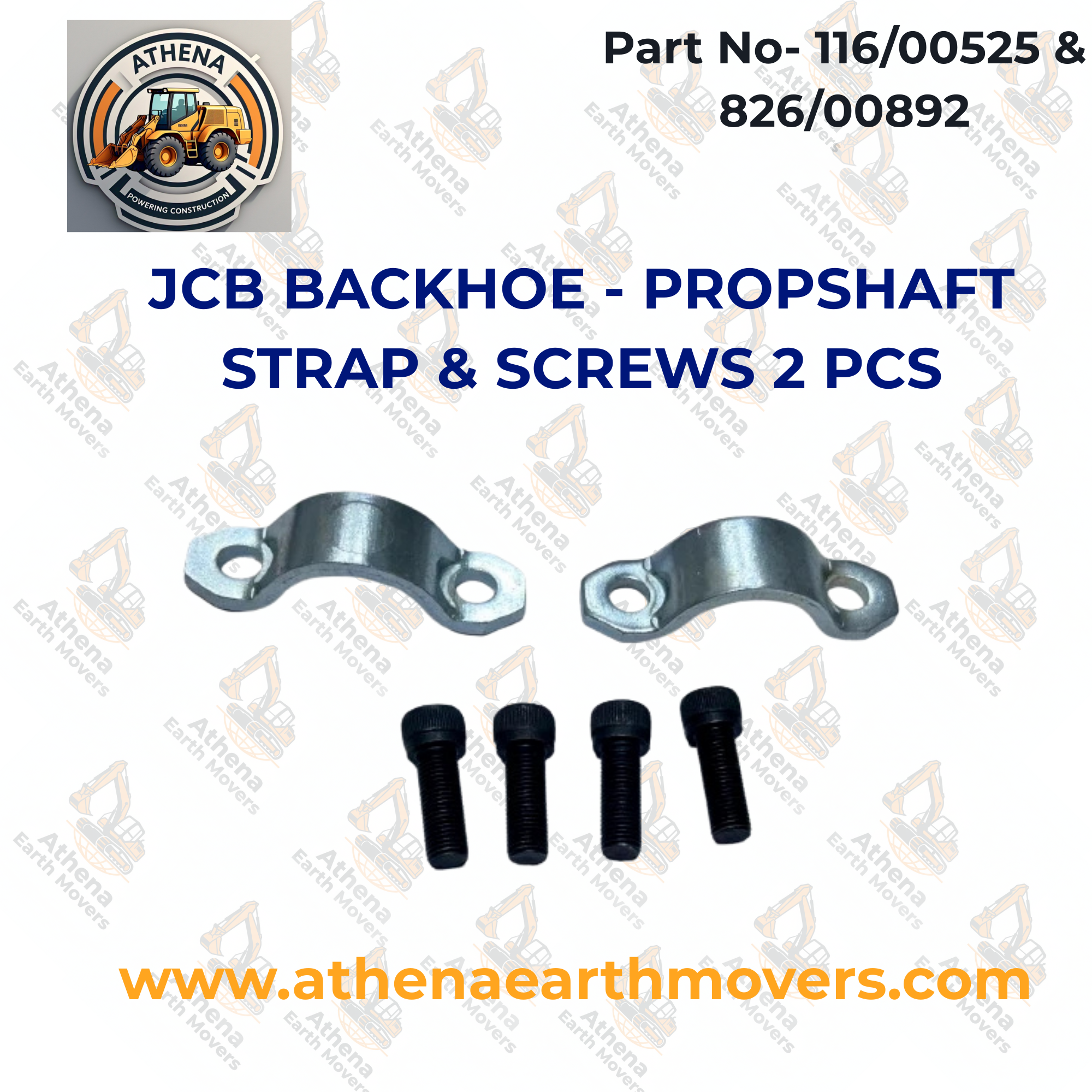 JCB BACKHOE - PROPSHAFT STRAP & SCREWS 2 PCS. (PART NO. 116/00525 & 826/00892)