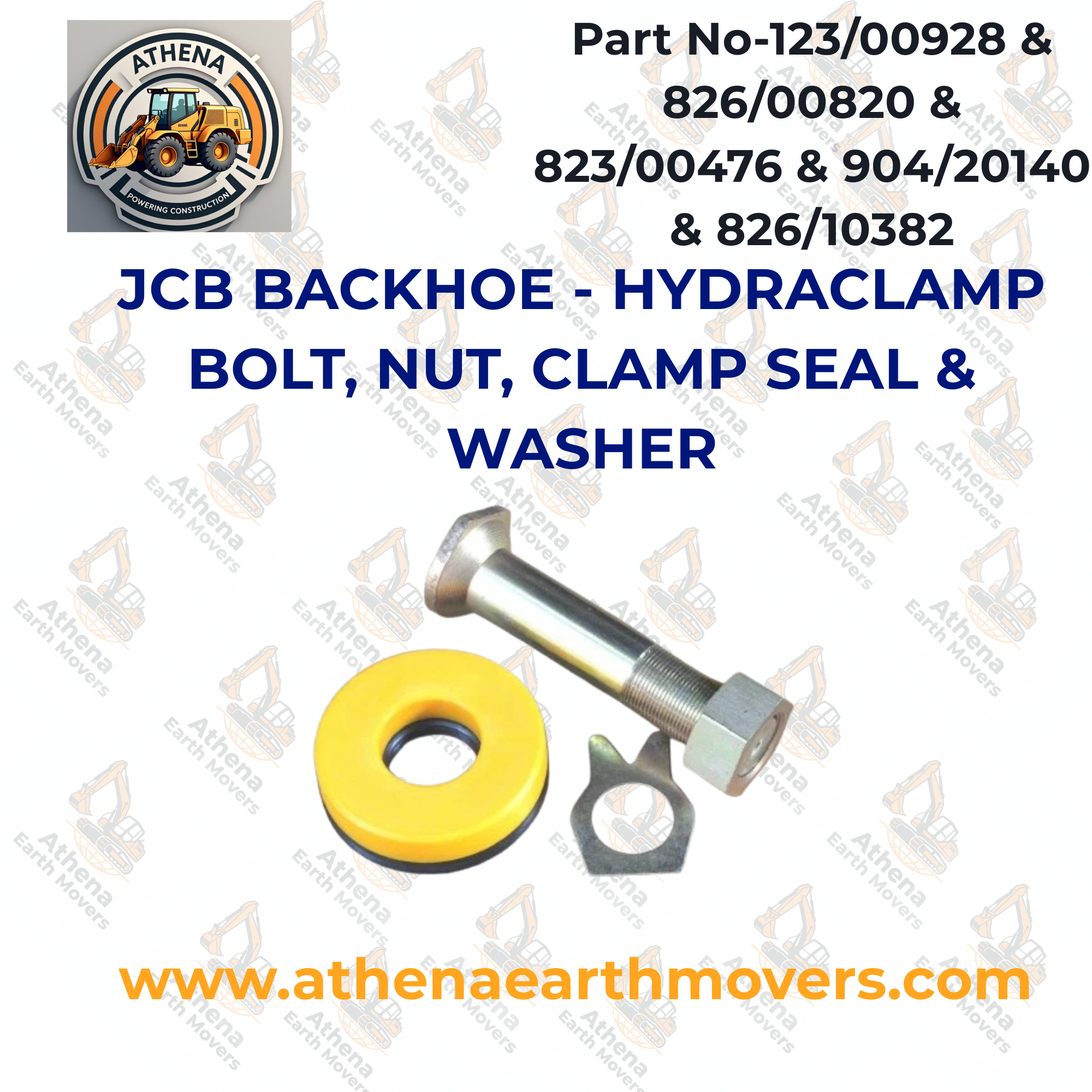 JCB BACKHOE - HYDRACLAMP BOLT, NUT, CLAMP SEAL & WASHER (ASSORTED PART NO.S)