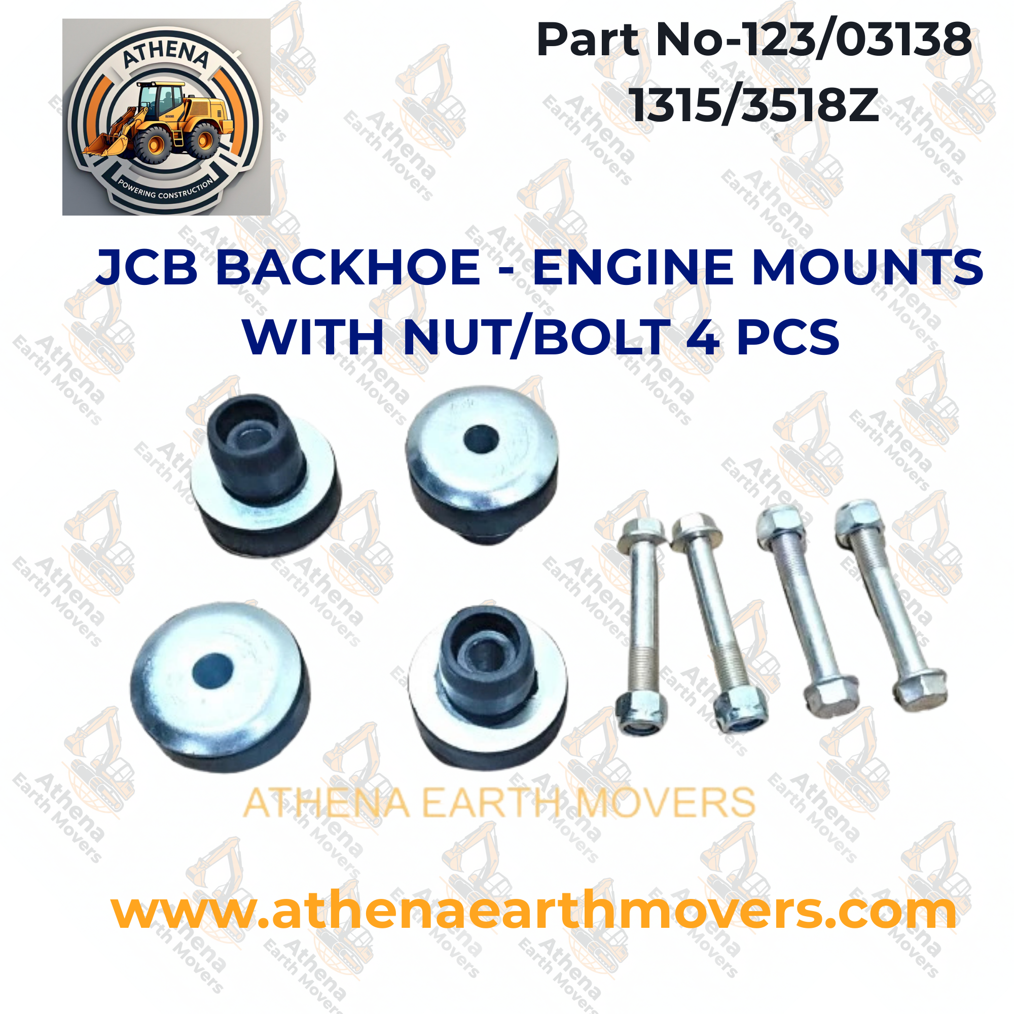 JCB BACKHOE - ENGINE MOUNTS WITH NUT/BOLT 4 PCS. (PART # 123/03138 1315/3518Z)