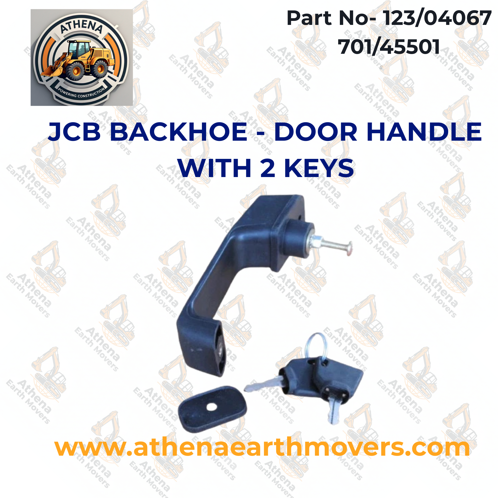 JCB BACKHOE - DOOR HANDLE WITH 2 KEYS (PART NUMBER 123/04067 701/45501)