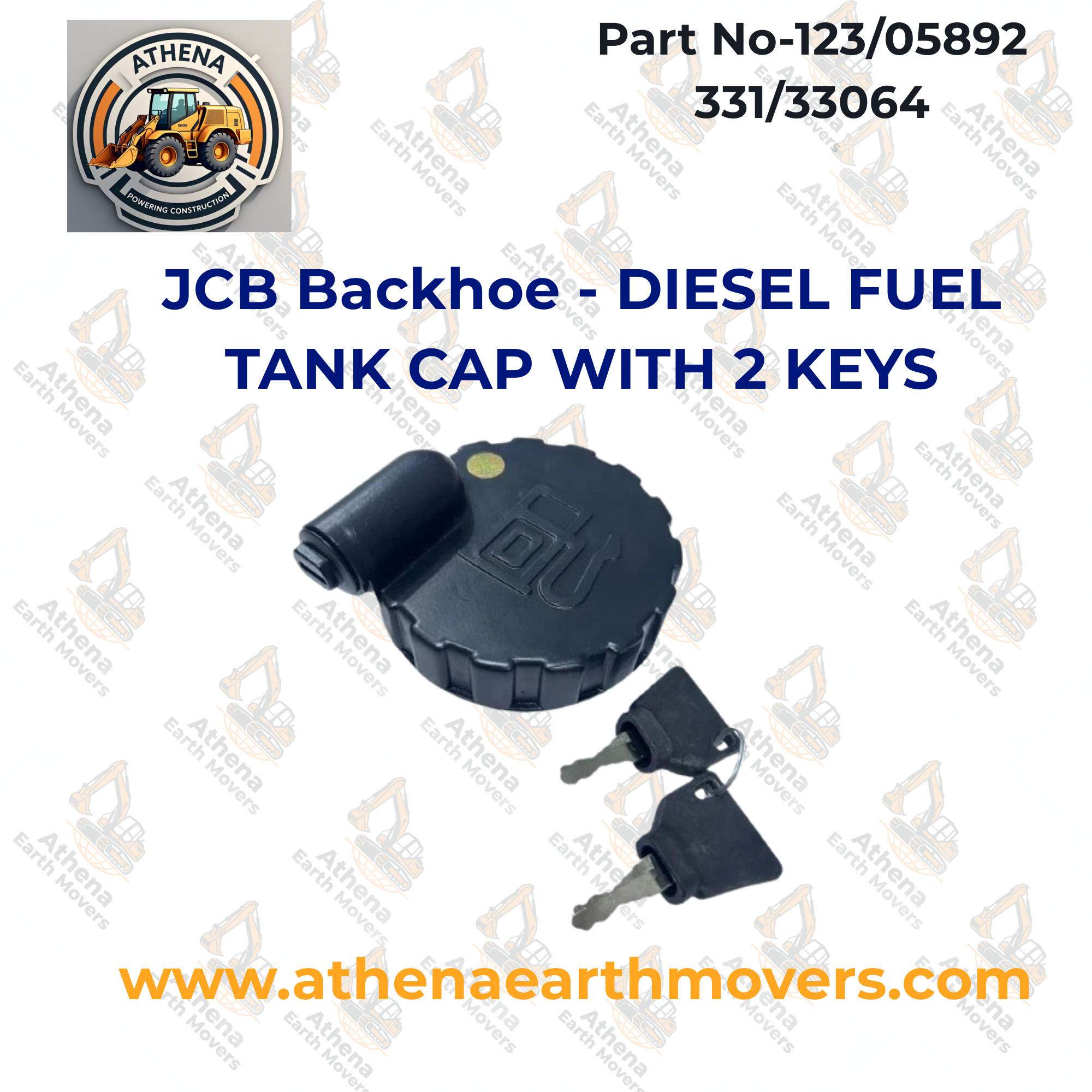 JCB Backhoe - DIESEL FUEL TANK CAP WITH 2 KEYS (PART NO. 123/05892 331/33064)