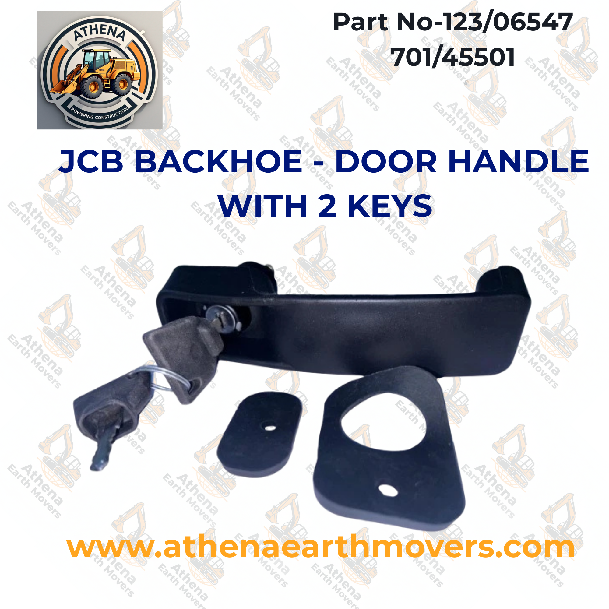JCB BACKHOE - DOOR HANDLE WITH 2 KEYS (PART NUMBER 123/06547 701/45501)
