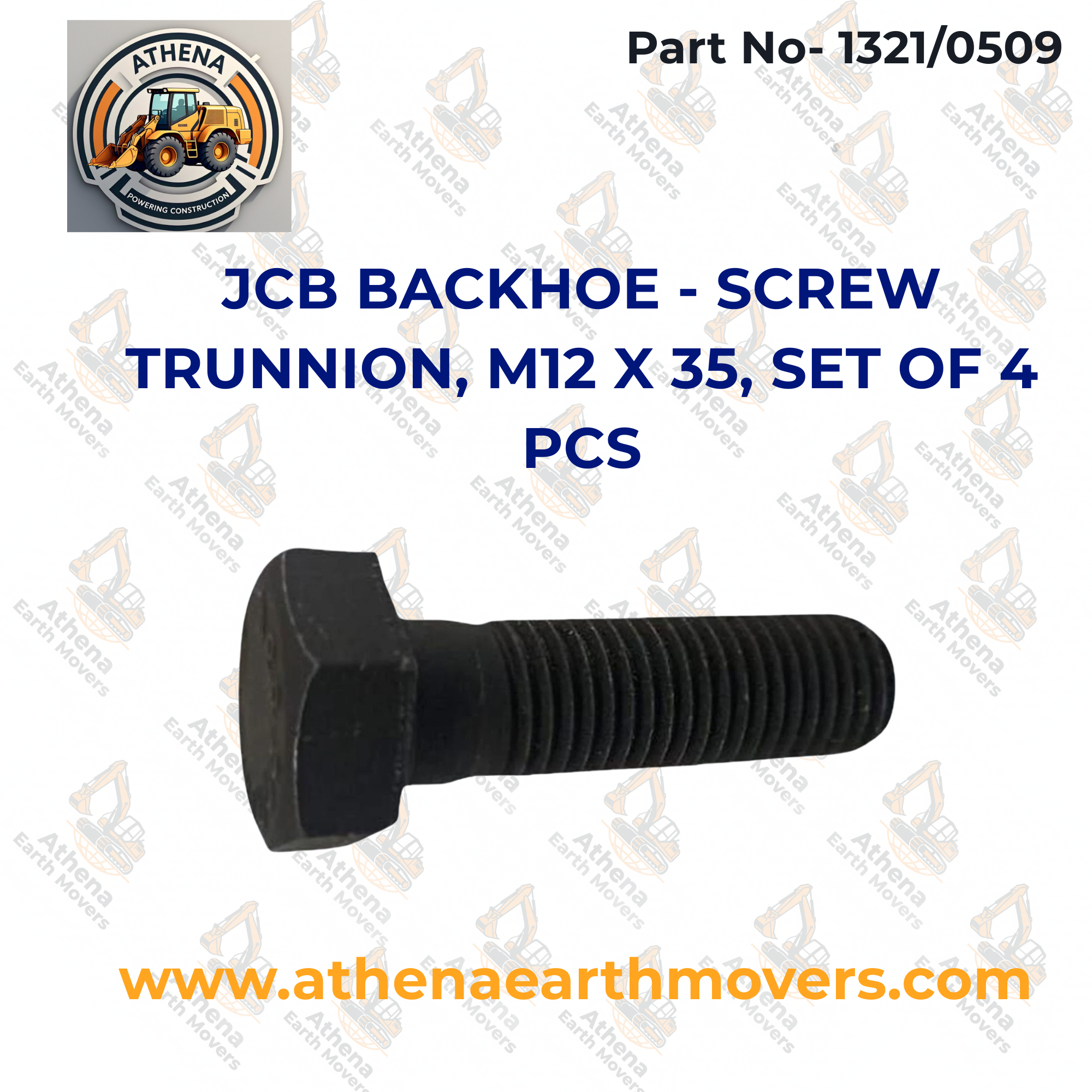JCB BACKHOE - SCREW TRUNNION, M12 X 35, SET OF 4 PCS. (PART NO. 1321/0509)