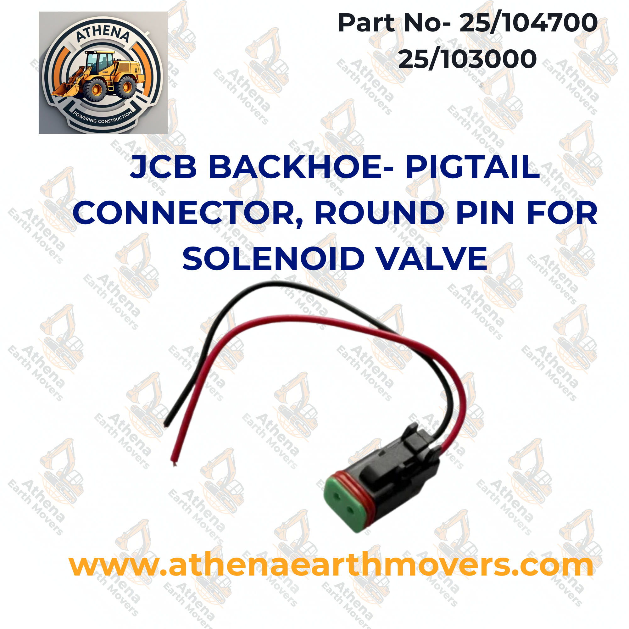 JCB BACKHOE- PIGTAIL CONNECTOR, ROUND PIN FOR SOLENOID VALVE 25/104700 25/103000
