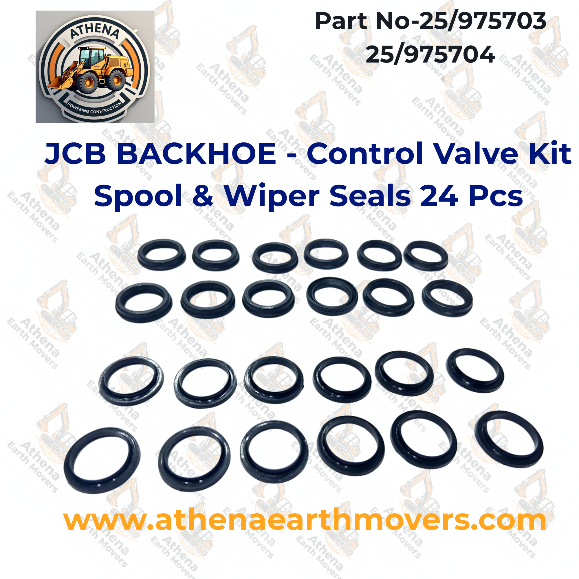 JCB BACKHOE - Control Valve Kit Spool & Wiper Seals 24 Pcs Part No.25/975703 25/975704