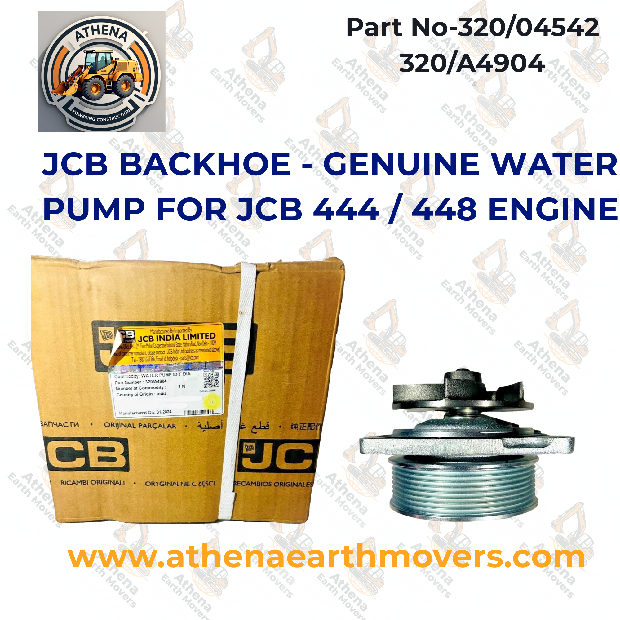 JCB BACKHOE - GENUINE WATER PUMP FOR JCB 444 / 448 ENGINE (PART NO. 320/04542 320/A4904)