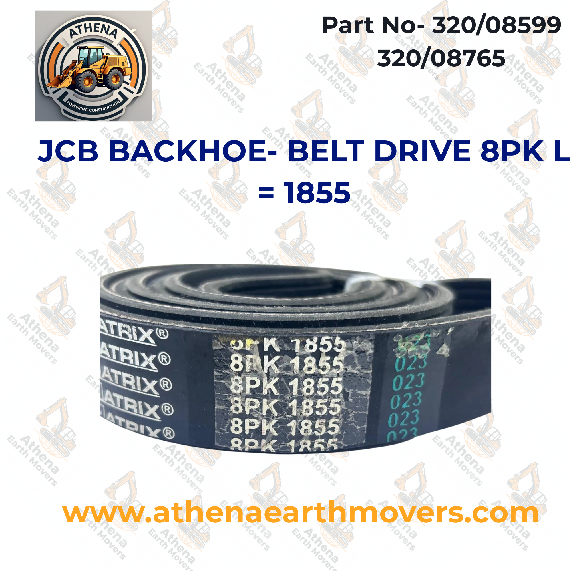 JCB BACKHOE- BELT DRIVE 8PK L = 1855 (PART NO. 320/08599 320/08765)