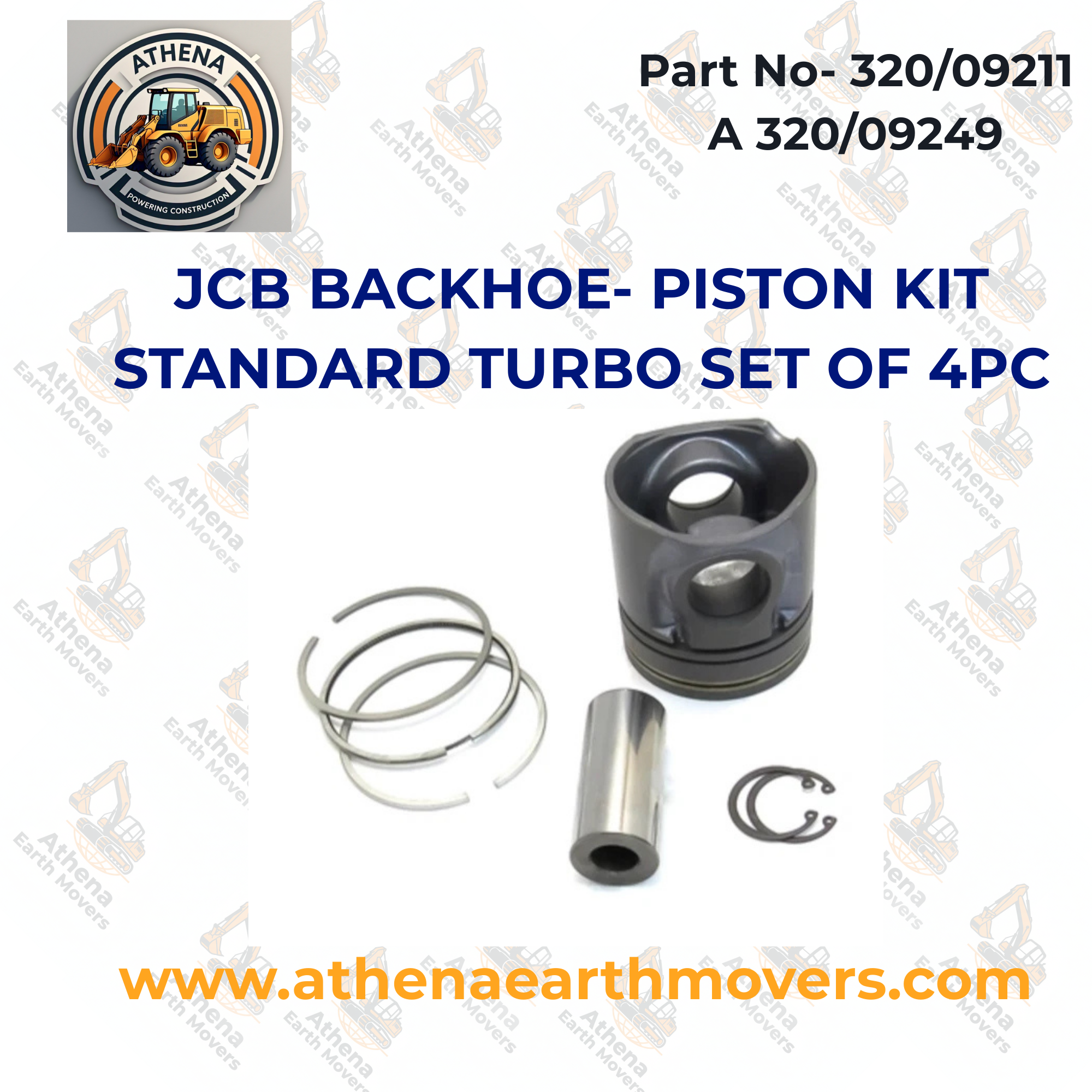 JCB BACKHOE- PISTON KIT STANDARD TURBO SET OF 4PC. (PART# 320/09211 A 320/09249)