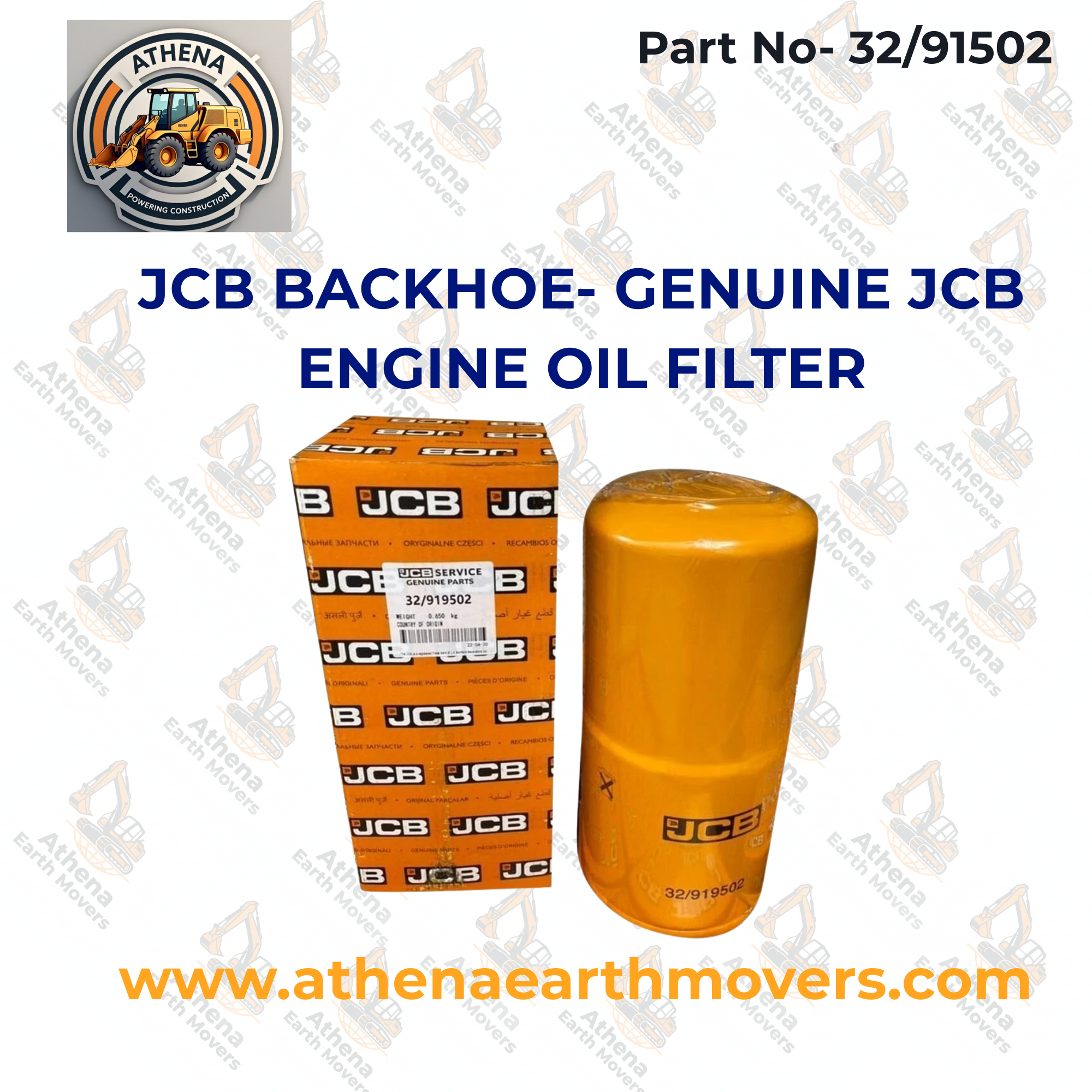 JCB BACKHOE- GENUINE JCB ENGINE OIL FILTER (PART NO. 32/91502)