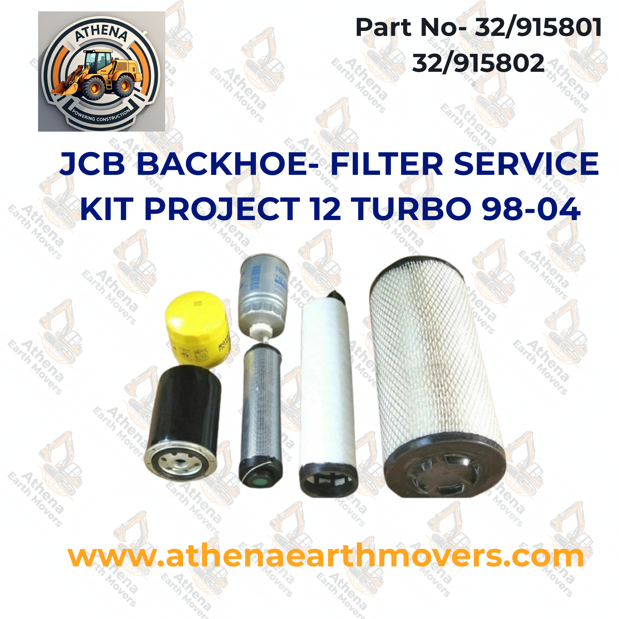 JCB BACKHOE- FILTER SERVICE KIT PROJECT 12 TURBO 98-04 (INC 32/915801 32/915802)