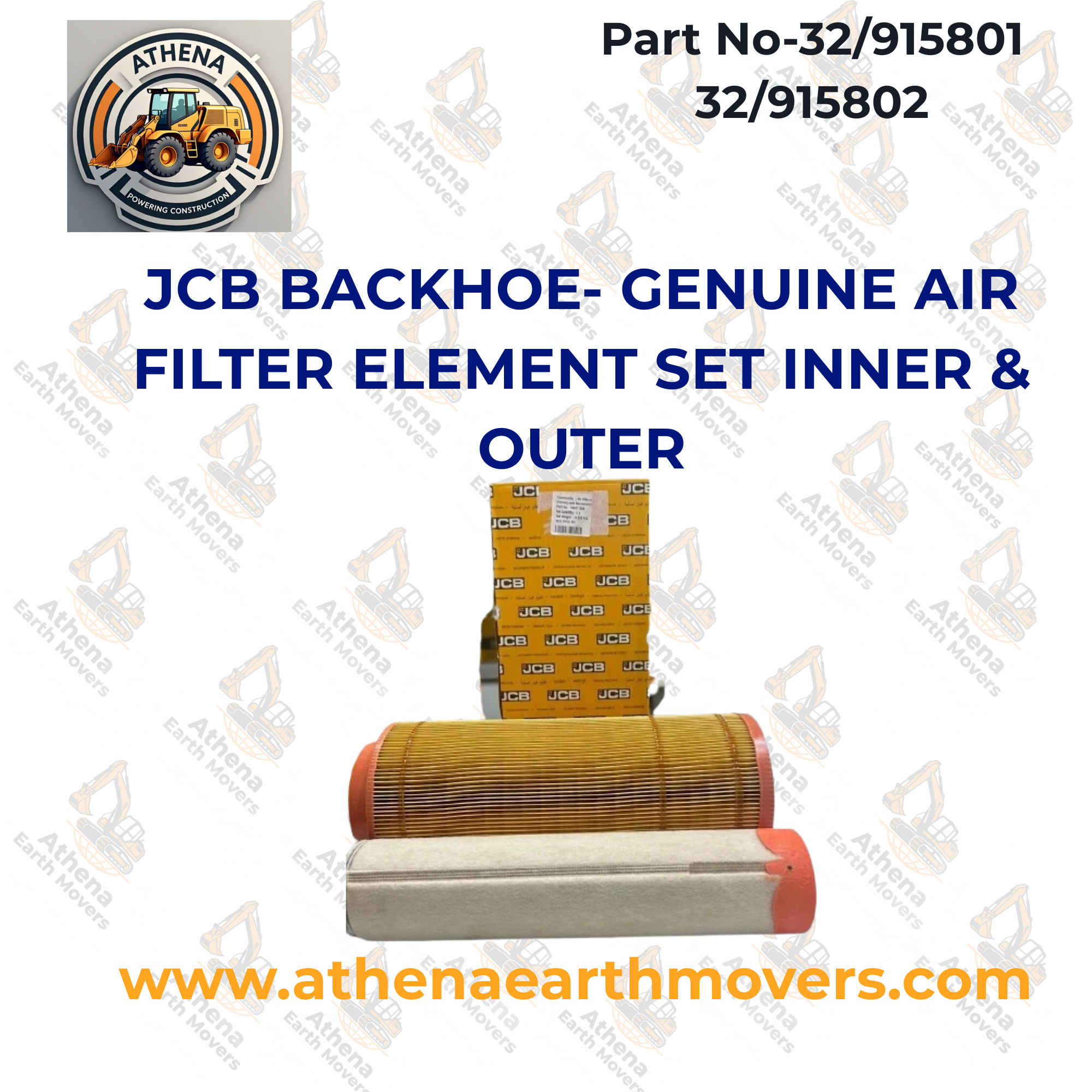 JCB BACKHOE- GENUINE AIR FILTER ELEMENT SET INNER & OUTER (PART NO. 32/915801 32/915802)