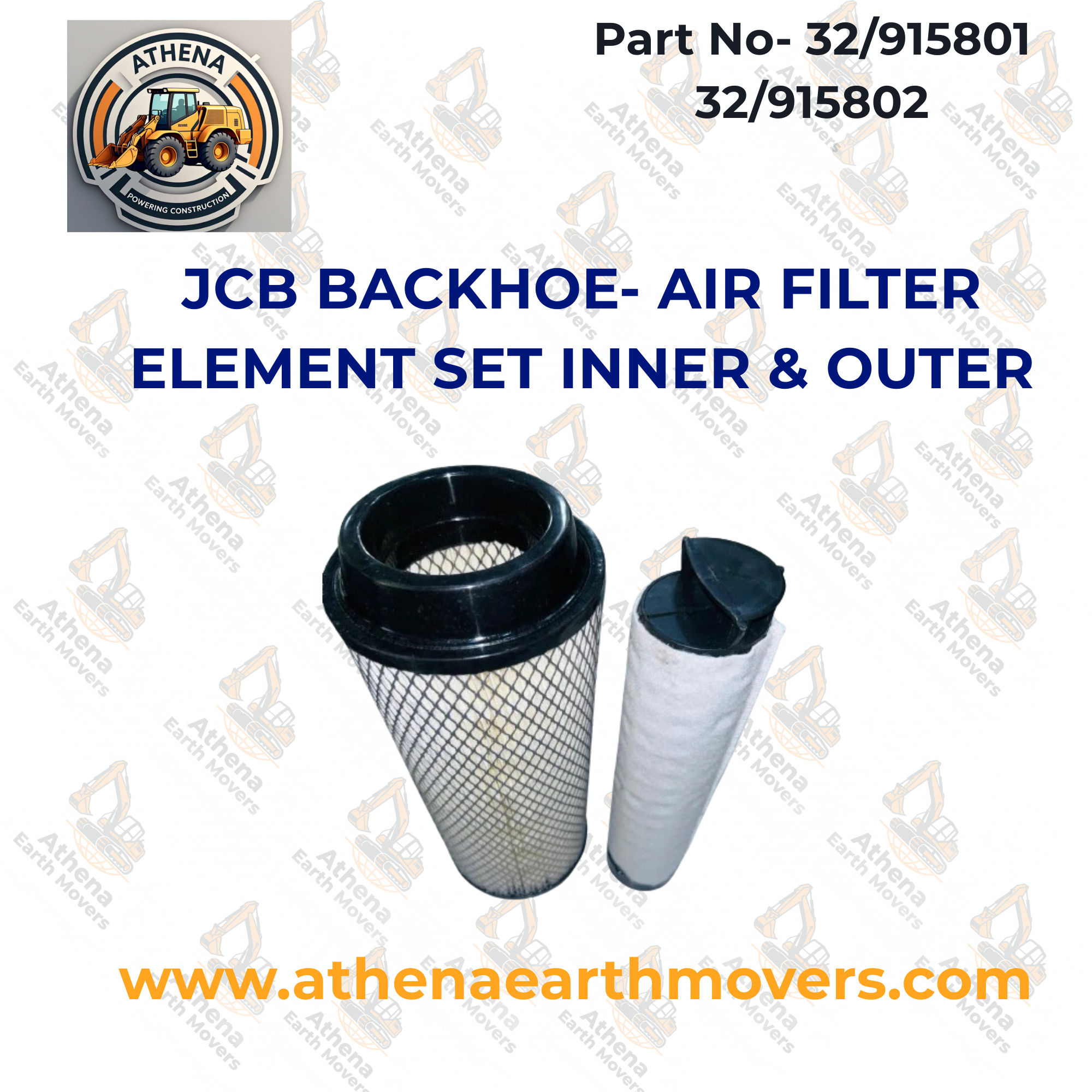 JCB BACKHOE- AIR FILTER ELEMENT SET INNER & OUTER (PART NO. 32/915801 32/915802)
