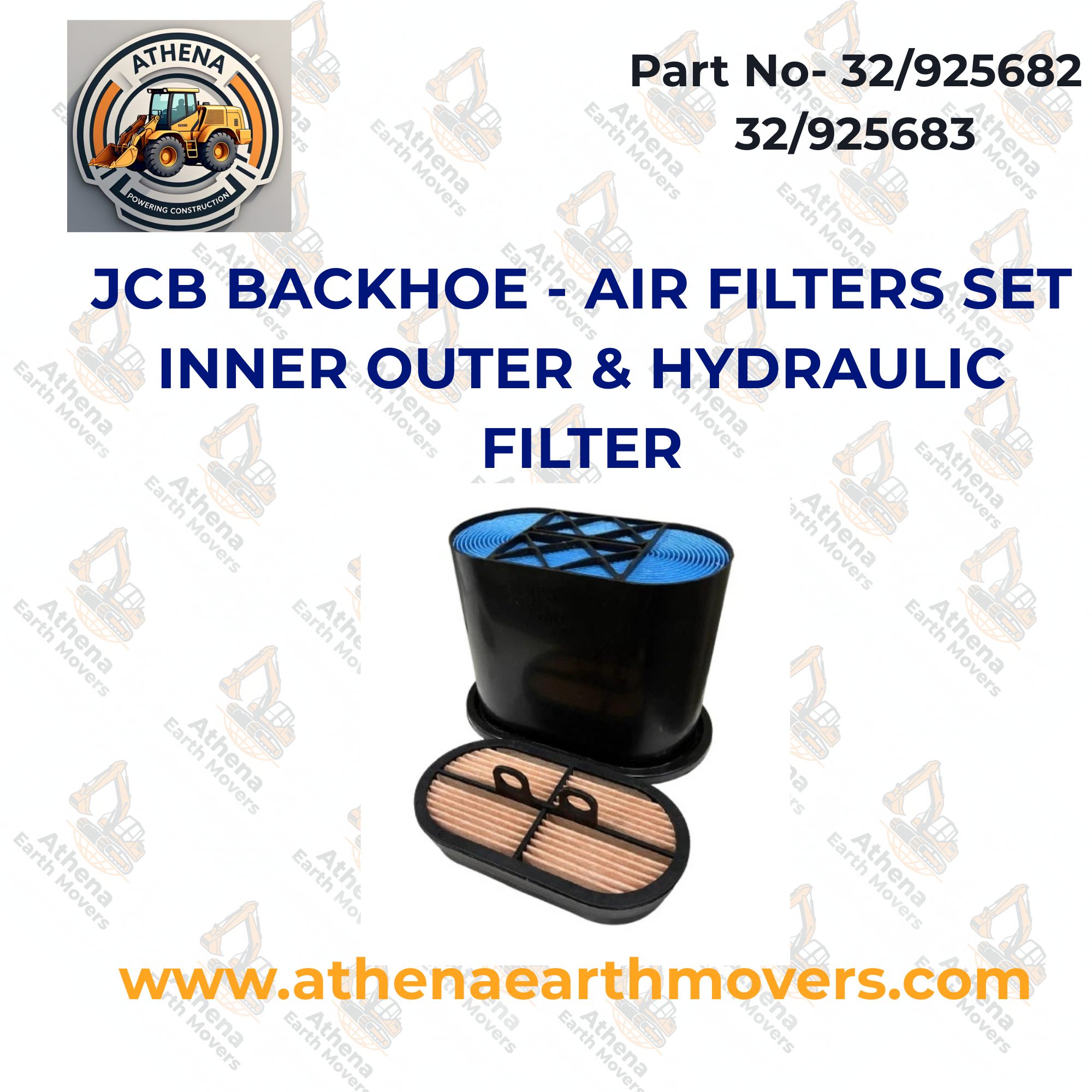 JCB BACKHOE - AIR FILTERS SET INNER OUTER & HYDRAULIC FILTER 32/925682 32/925683
