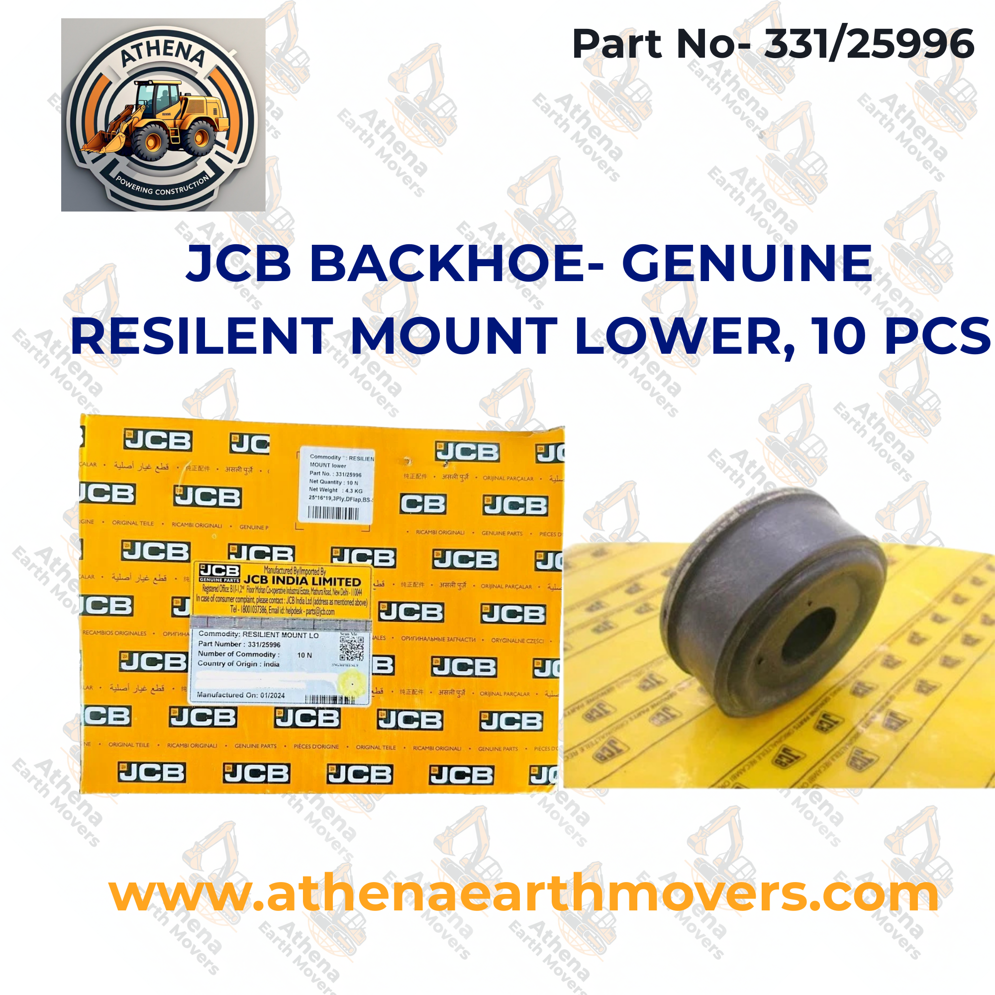 JCB BACKHOE- GENUINE RESILENT MOUNT LOWER, 10 PCS. (PART NUMBER: 331/25996)