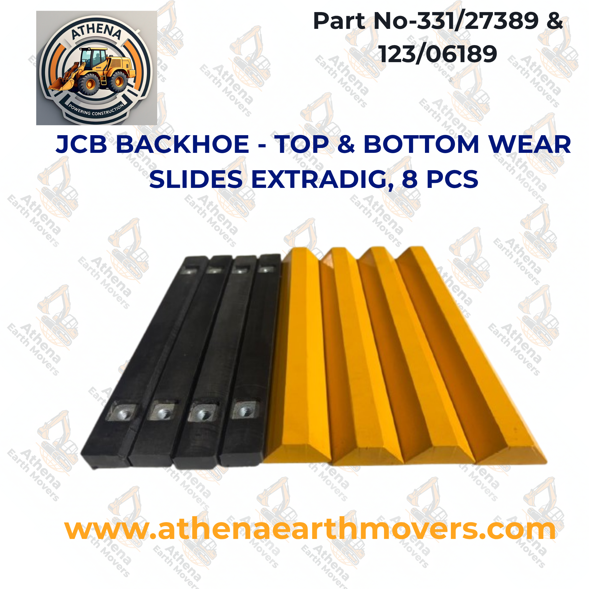 JCB BACKHOE - TOP & BOTTOM WEAR SLIDES EXTRADIG, 8 PCS. (331/27389 & 123/06189)