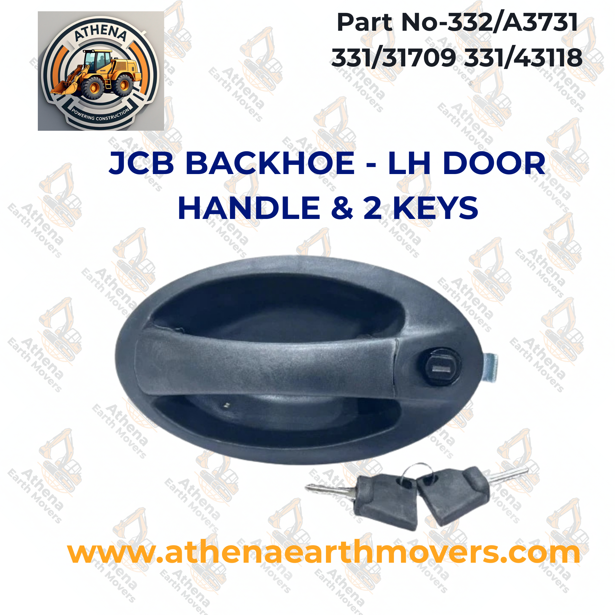JCB BACKHOE - LH DOOR HANDLE & 2 KEYS (PART NO. 332/A3731 331/31709 331/43118)