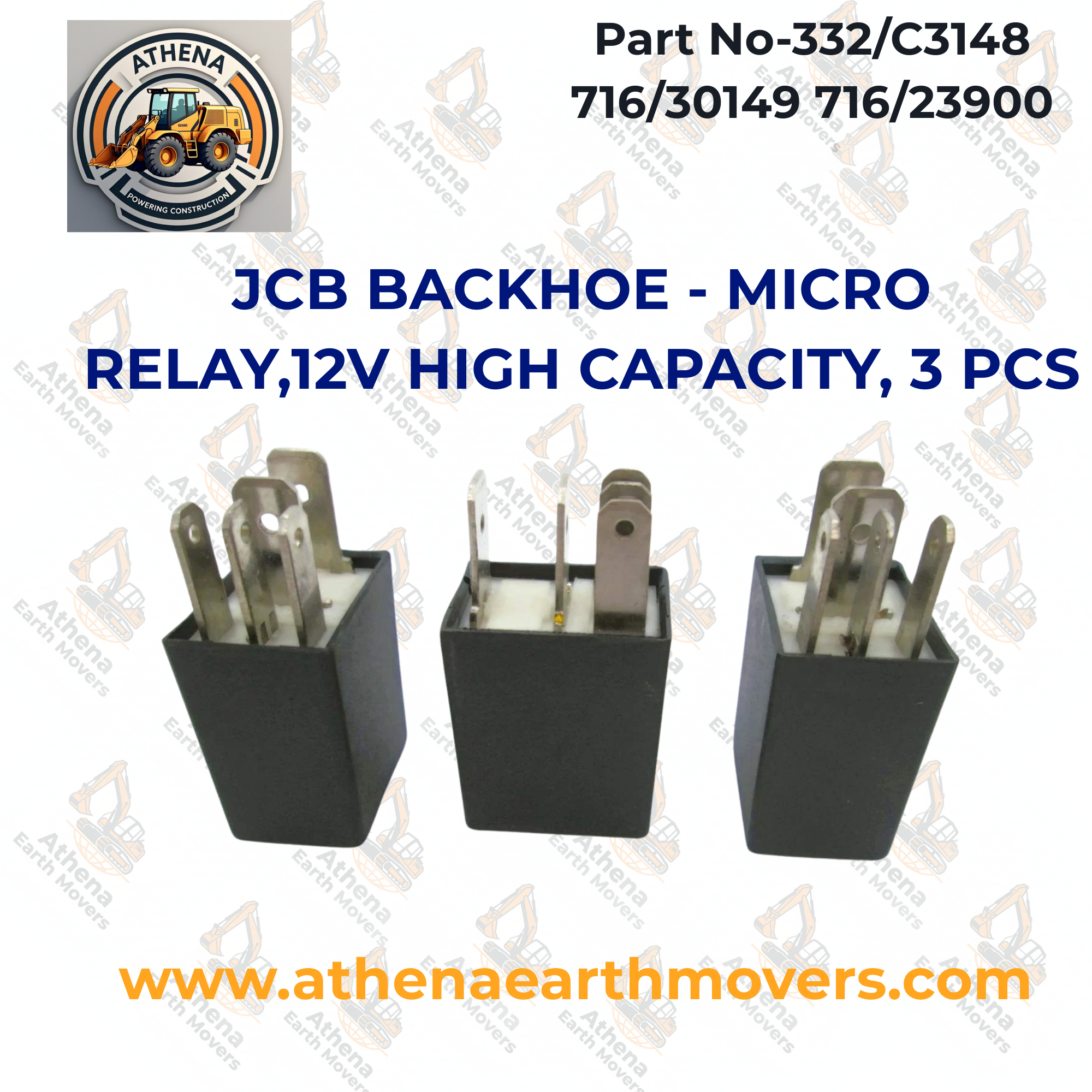 JCB BACKHOE - MICRO RELAY,12V HIGH CAPACITY, 3 PCS (332/C3148 716/30149 716/23900)