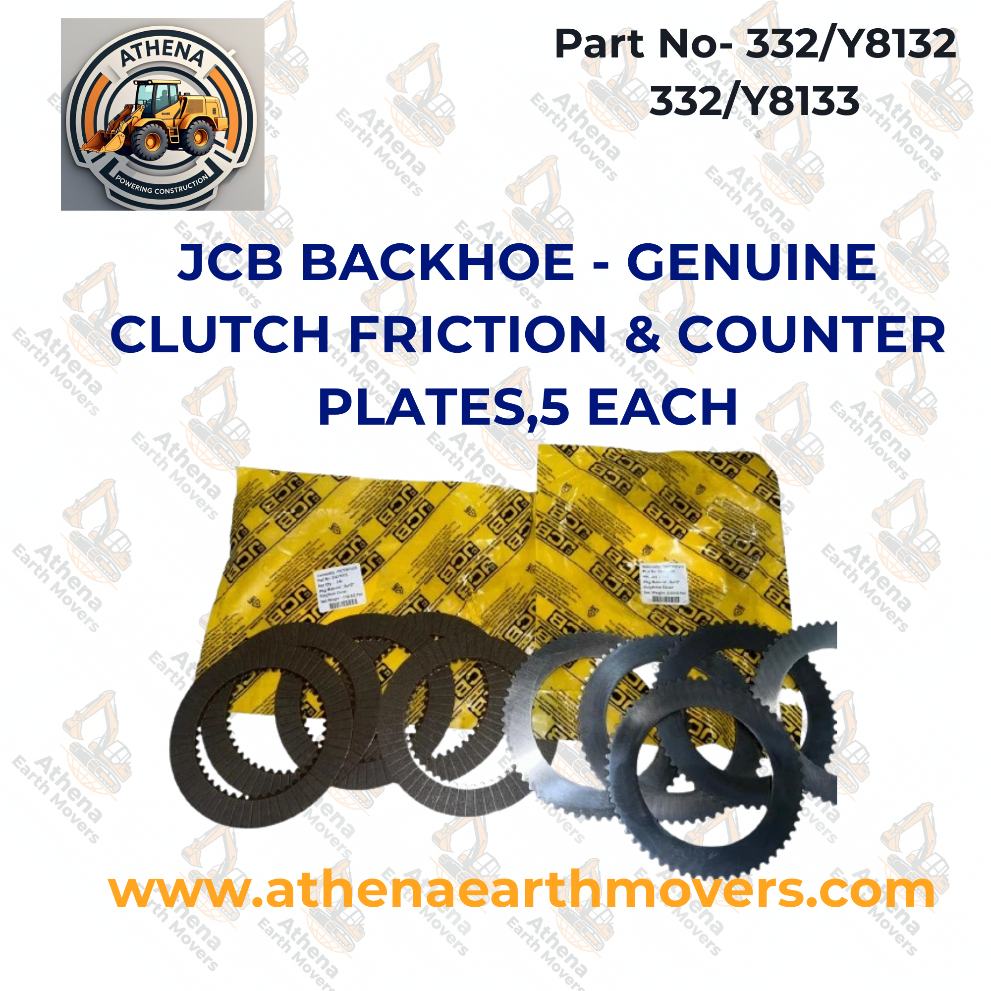 JCB BACKHOE - GENUINE CLUTCH FRICTION & COUNTER PLATES,5 EACH(332/Y8132 332/Y8133)