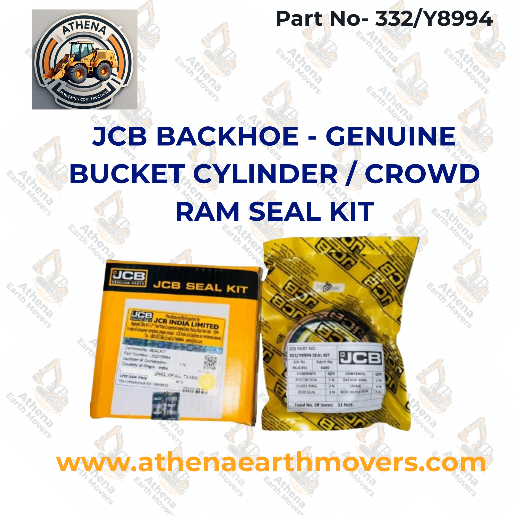 JCB BACKHOE - GENUINE BUCKET CYLINDER / CROWD RAM SEAL KIT (PART NO. 332/Y8994)