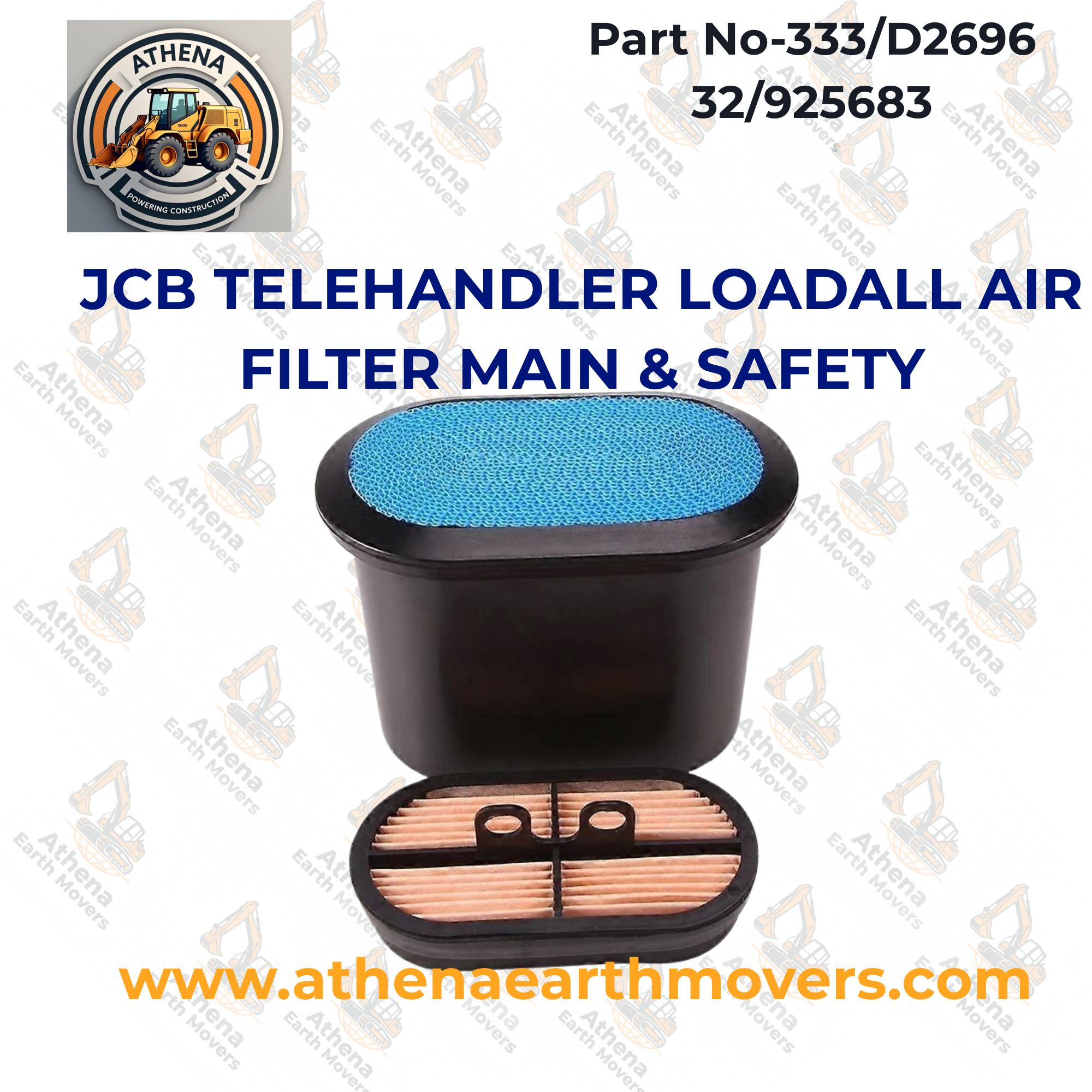 JCB TELEHANDLER LOADALL AIR FILTER MAIN & SAFETY (PART NO. 333/D2696 32/925683)