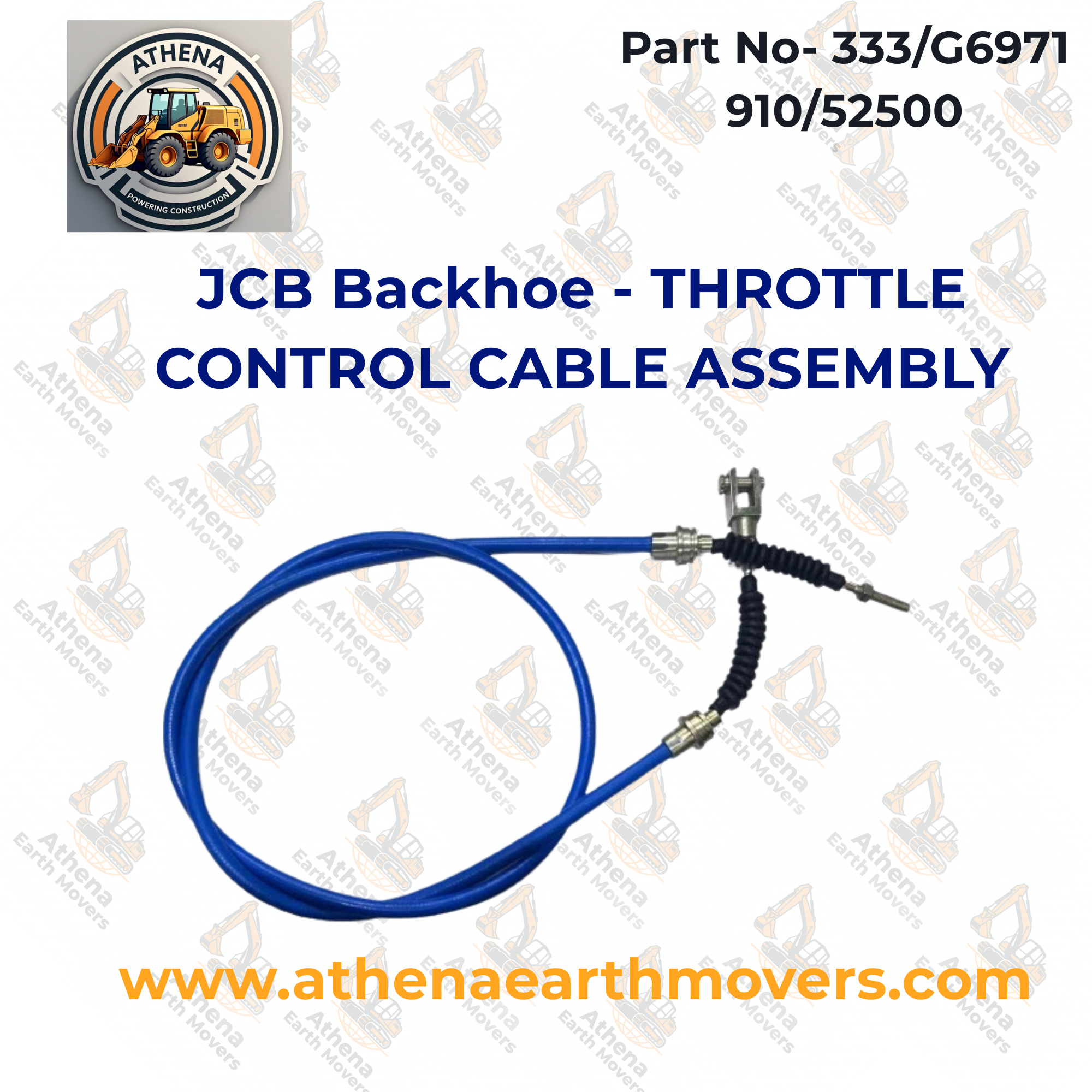 JCB Backhoe - THROTTLE CONTROL CABLE ASSEMBLY (PART NO. 333/G6971 910/52500)