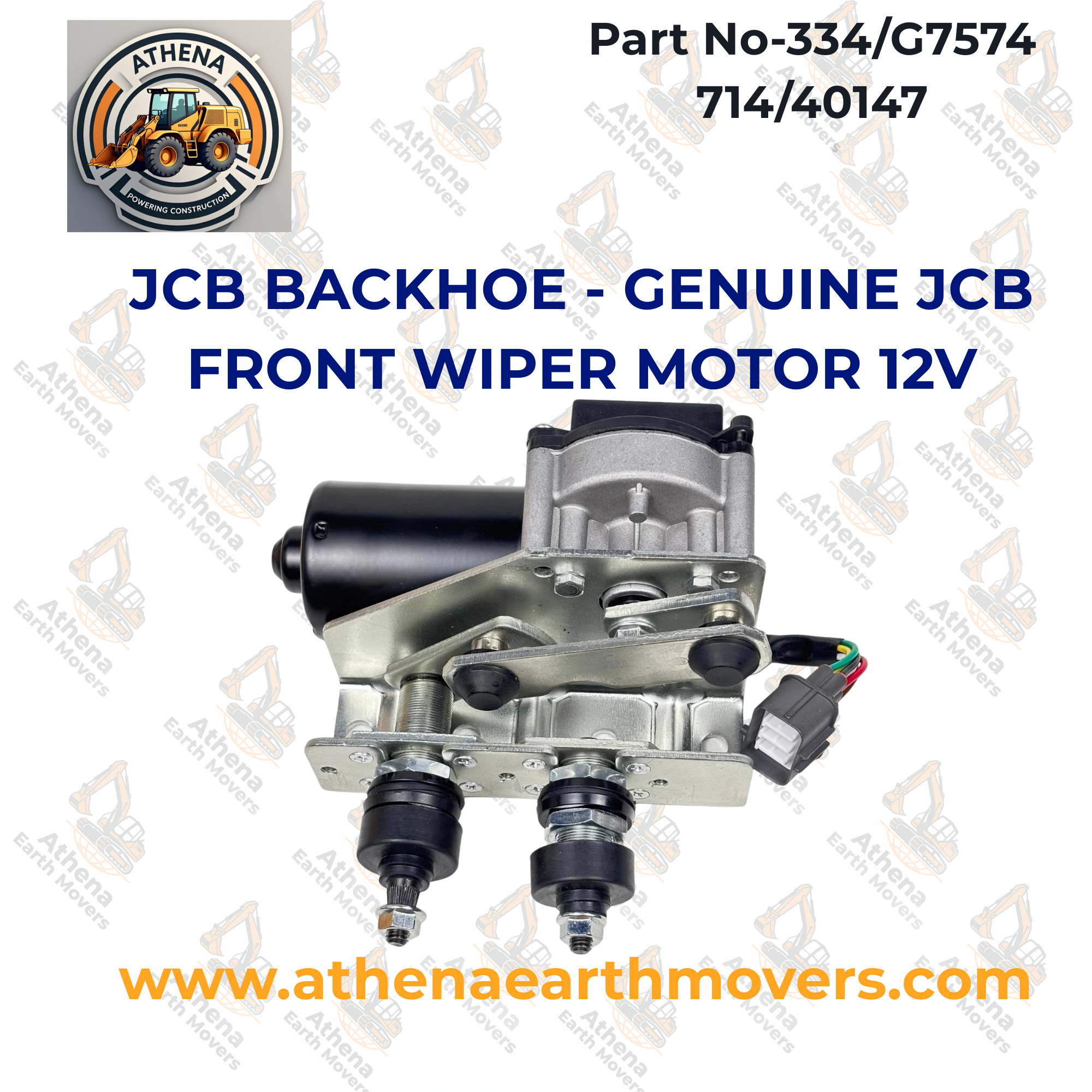 JCB BACKHOE - GENUINE JCB FRONT WIPER MOTOR 12V (PART NO. 334/G7574 714/40147)