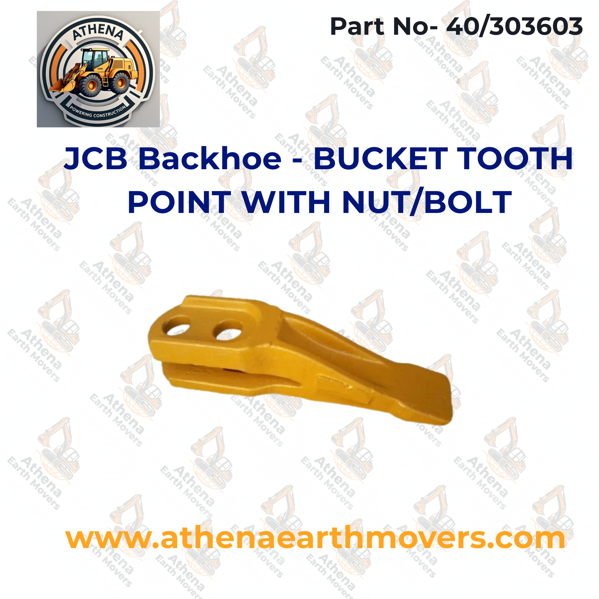 JCB Backhoe - BUCKET TOOTH POINT WITH NUT/BOLT. (PART NO. 40/303603)