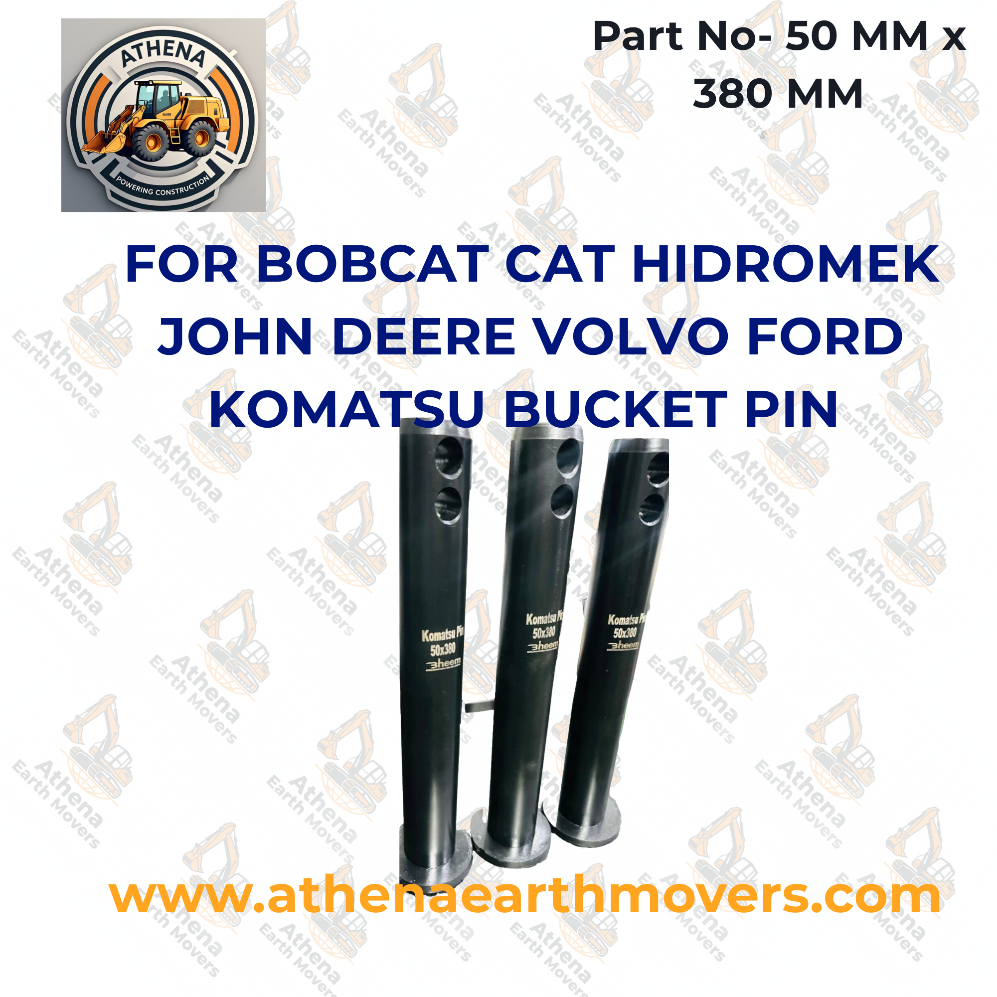 FOR BOBCAT CAT HIDROMEK JOHN DEERE VOLVO FORD KOMATSU BUCKET PIN 50 MM x 380 MM