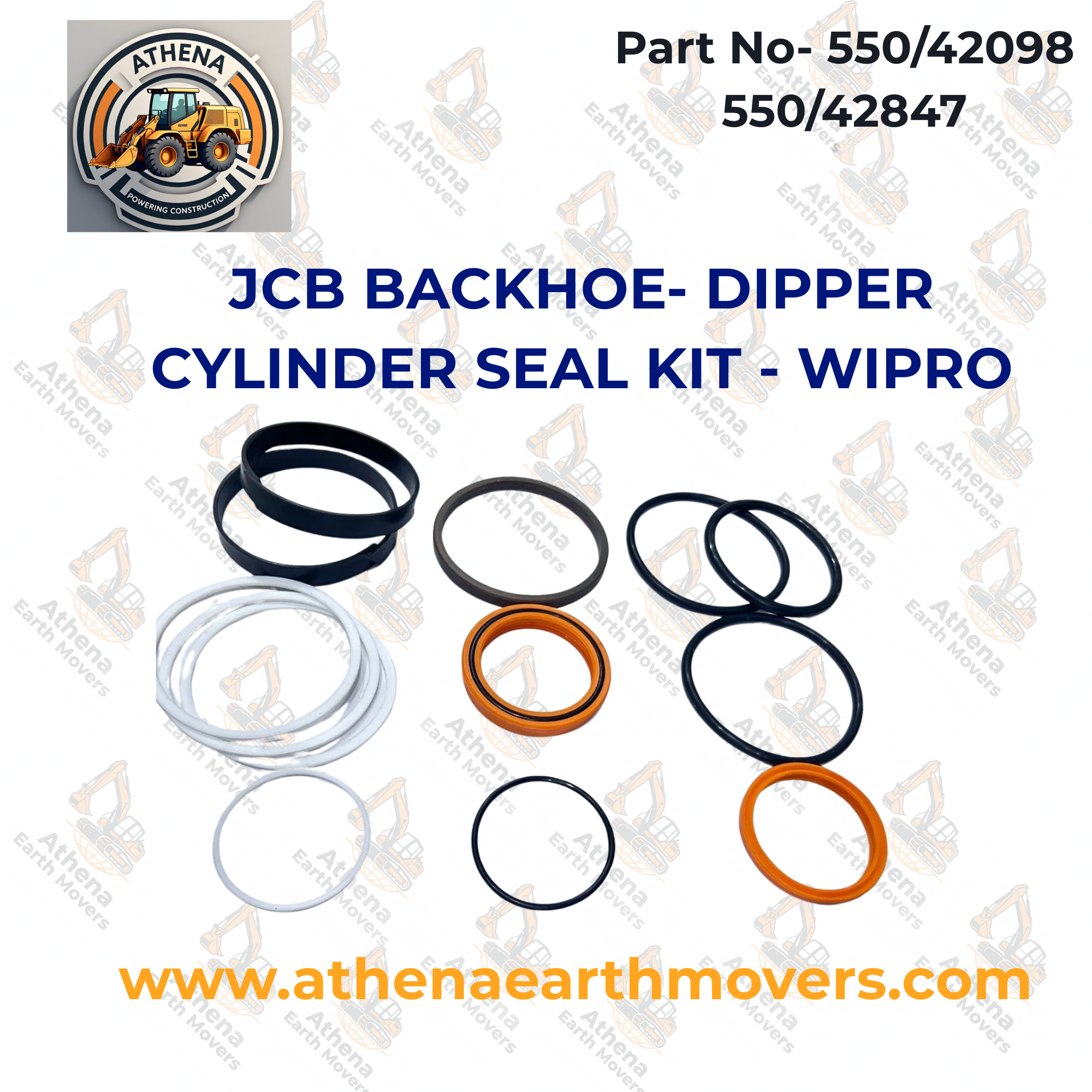 JCB BACKHOE- DIPPER CYLINDER SEAL KIT - WIPRO (PART NO. 550/42098 550/42847)