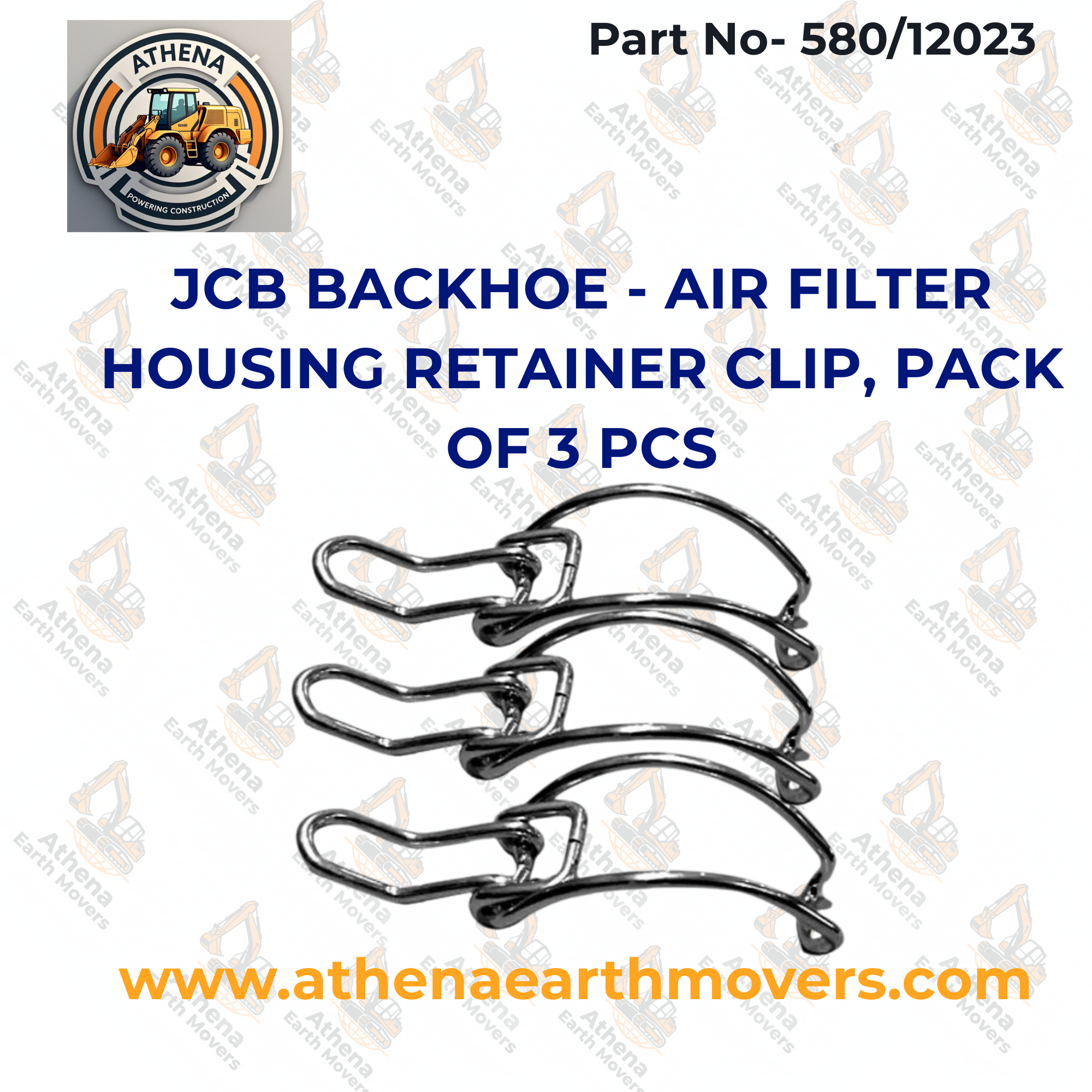 JCB BACKHOE - AIR FILTER HOUSING RETAINER CLIP, PACK OF 3 PCS. (580/12023)