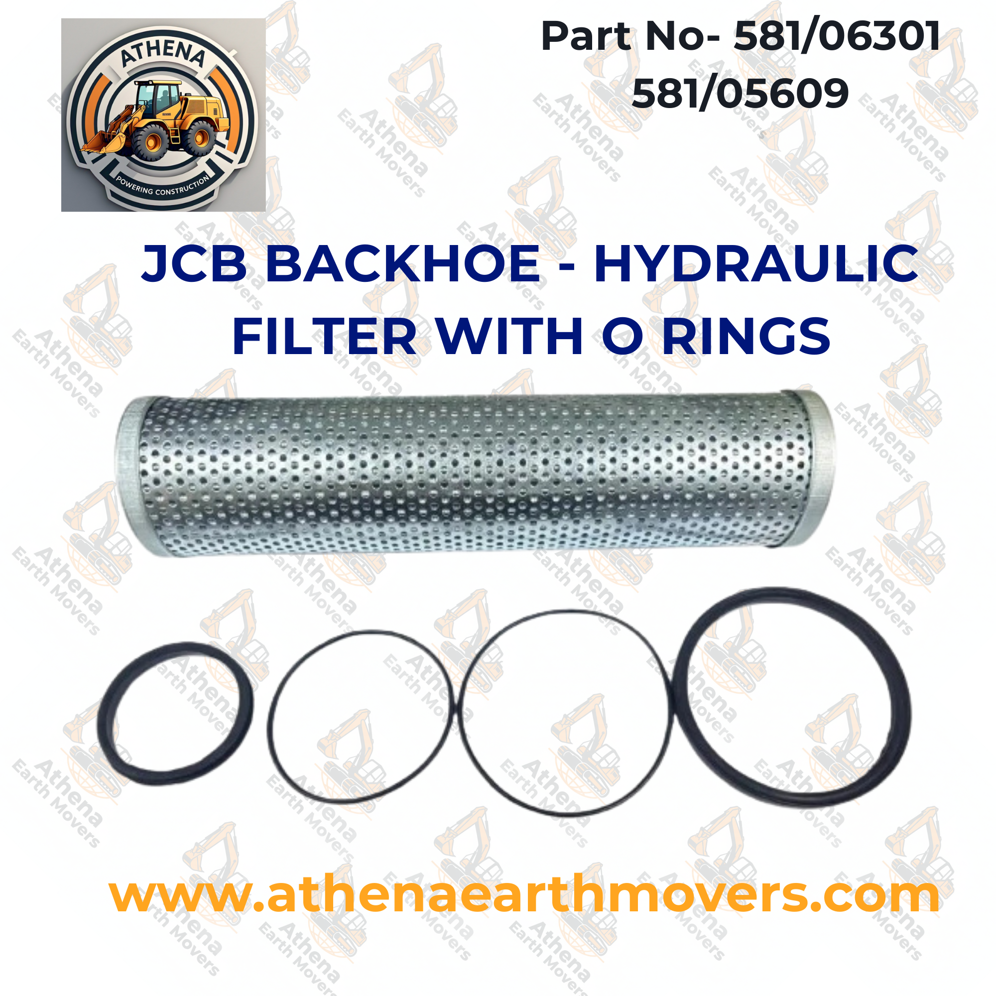 JCB BACKHOE - HYDRAULIC FILTER WITH O RINGS (PART NO. 581/06301 581/05609)