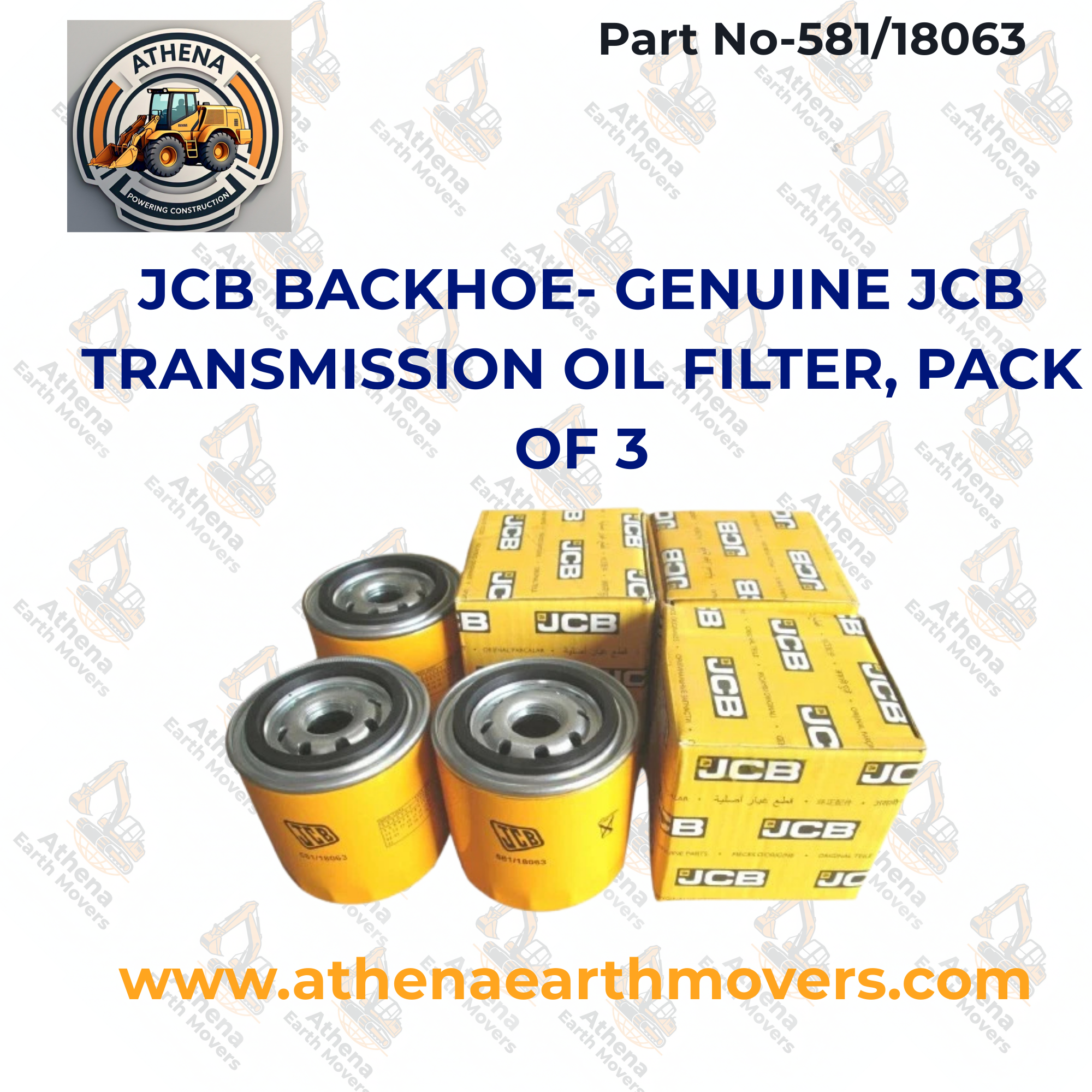 JCB BACKHOE- GENUINE JCB TRANSMISSION OIL FILTER, PACK OF 3 (PART NO. 581/18063)