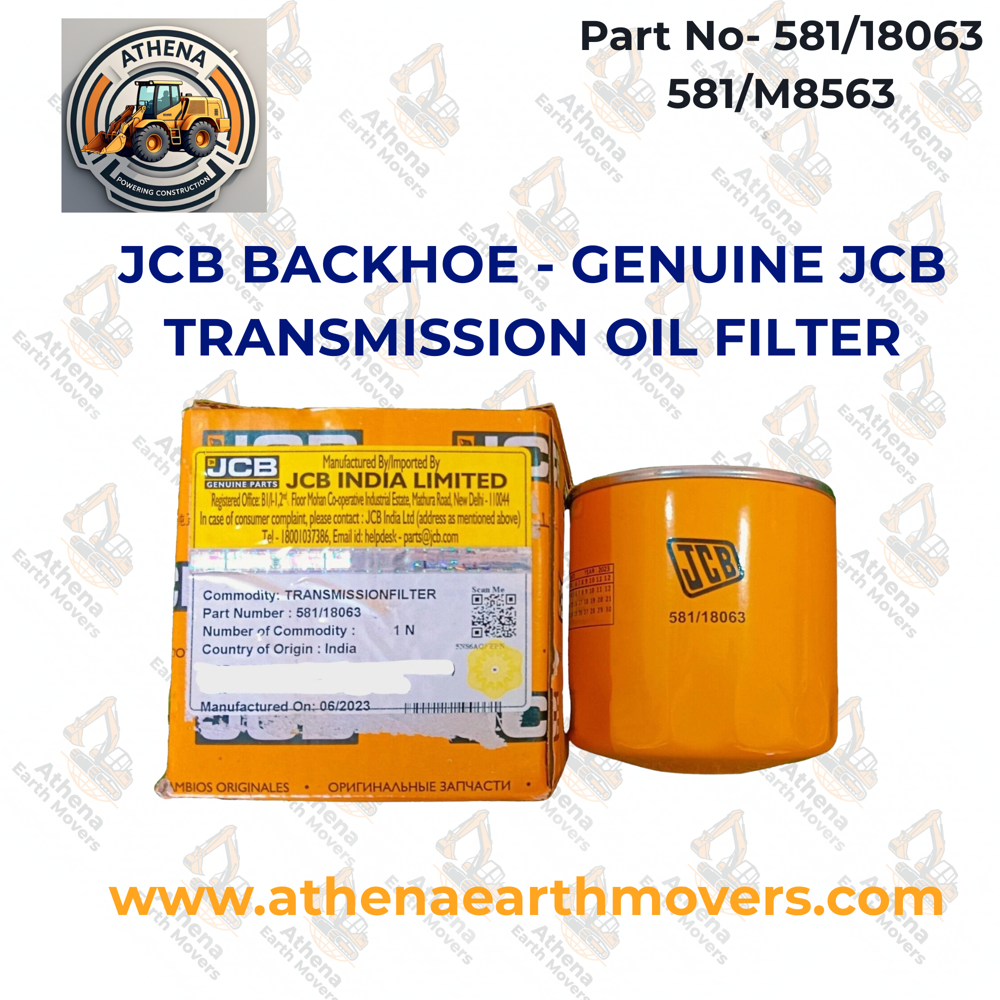 JCB BACKHOE - GENUINE JCB TRANSMISSION OIL FILTER (PART NO. 581/18063 581/M8563)