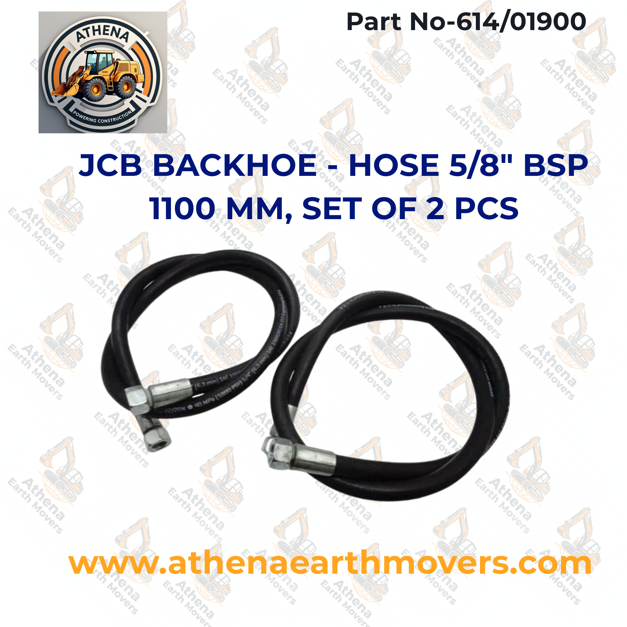 JCB BACKHOE - HOSE 5/8" BSP 1100 MM, SET OF 2 PCS (PART NO. 614/01900)
