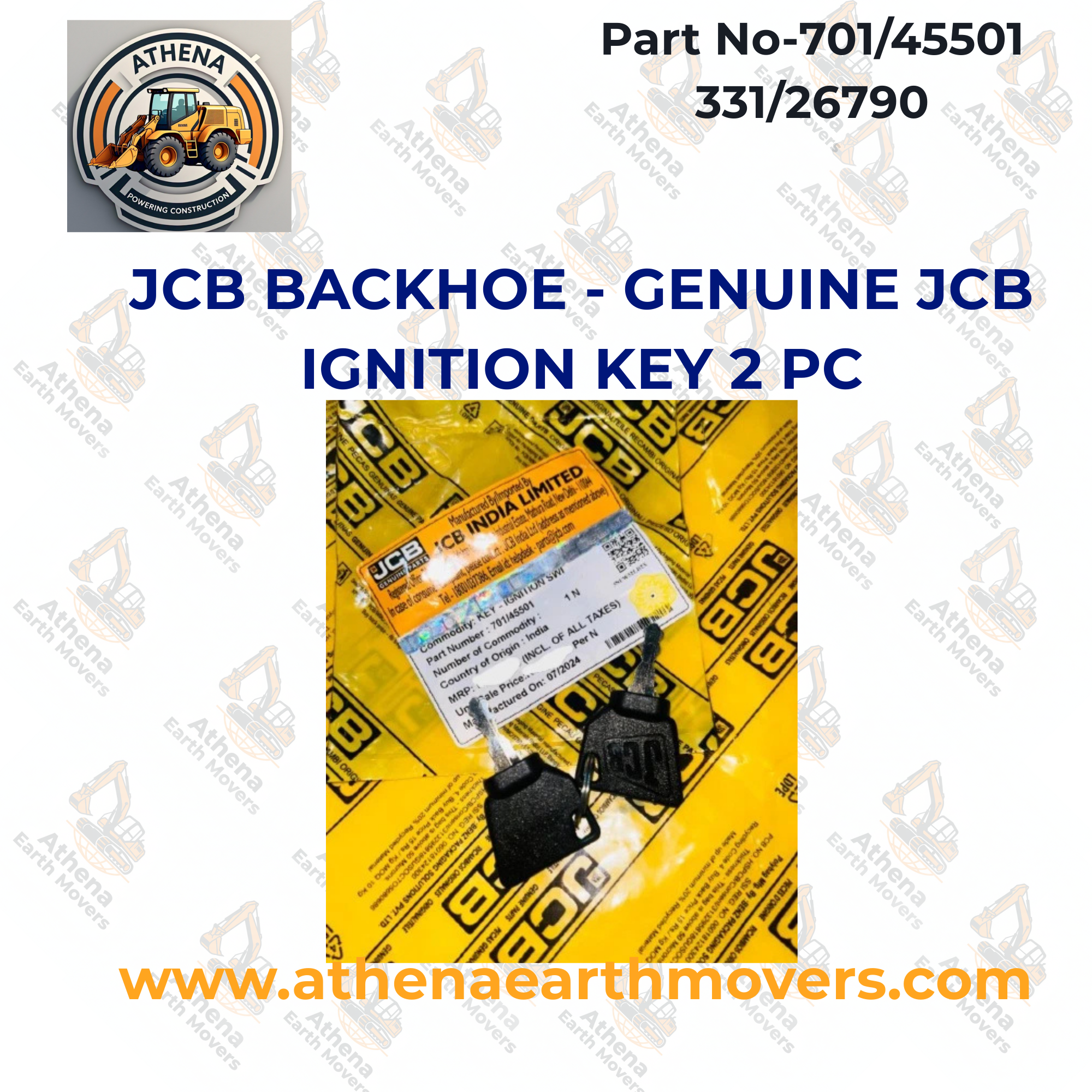 JCB BACKHOE - GENUINE JCB IGNITION KEY 2 PC. (PART NO. 701/45501 331/26790)