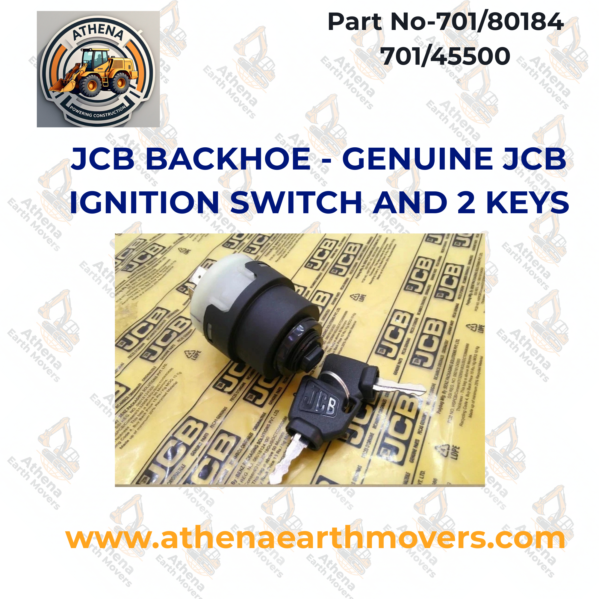 JCB BACKHOE - GENUINE JCB IGNITION SWITCH AND 2 KEYS (PART# 701/80184 701/45500)