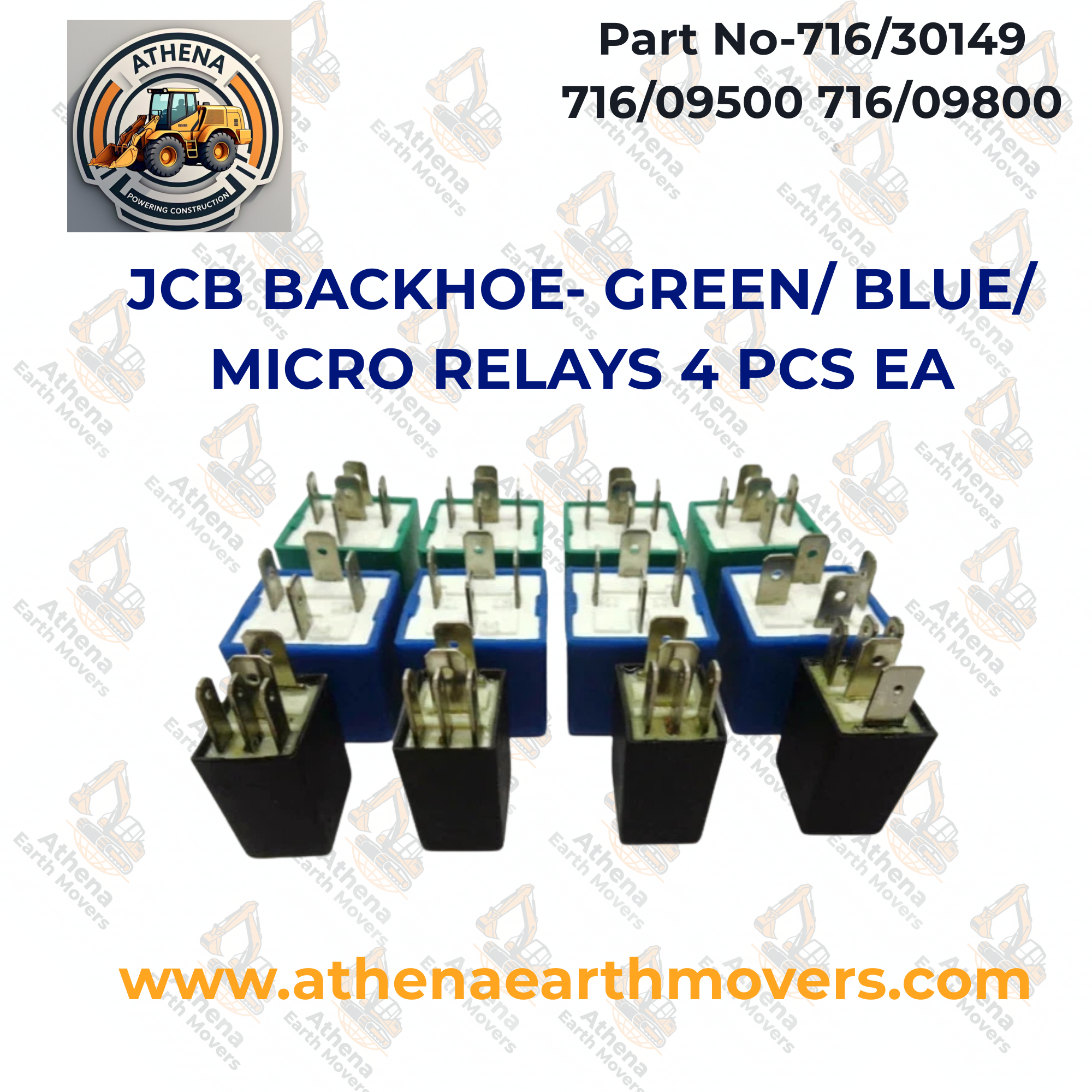 JCB BACKHOE- GREEN/ BLUE/ MICRO RELAYS 4 PCS EA. (716/30149 716/09500 716/09800)