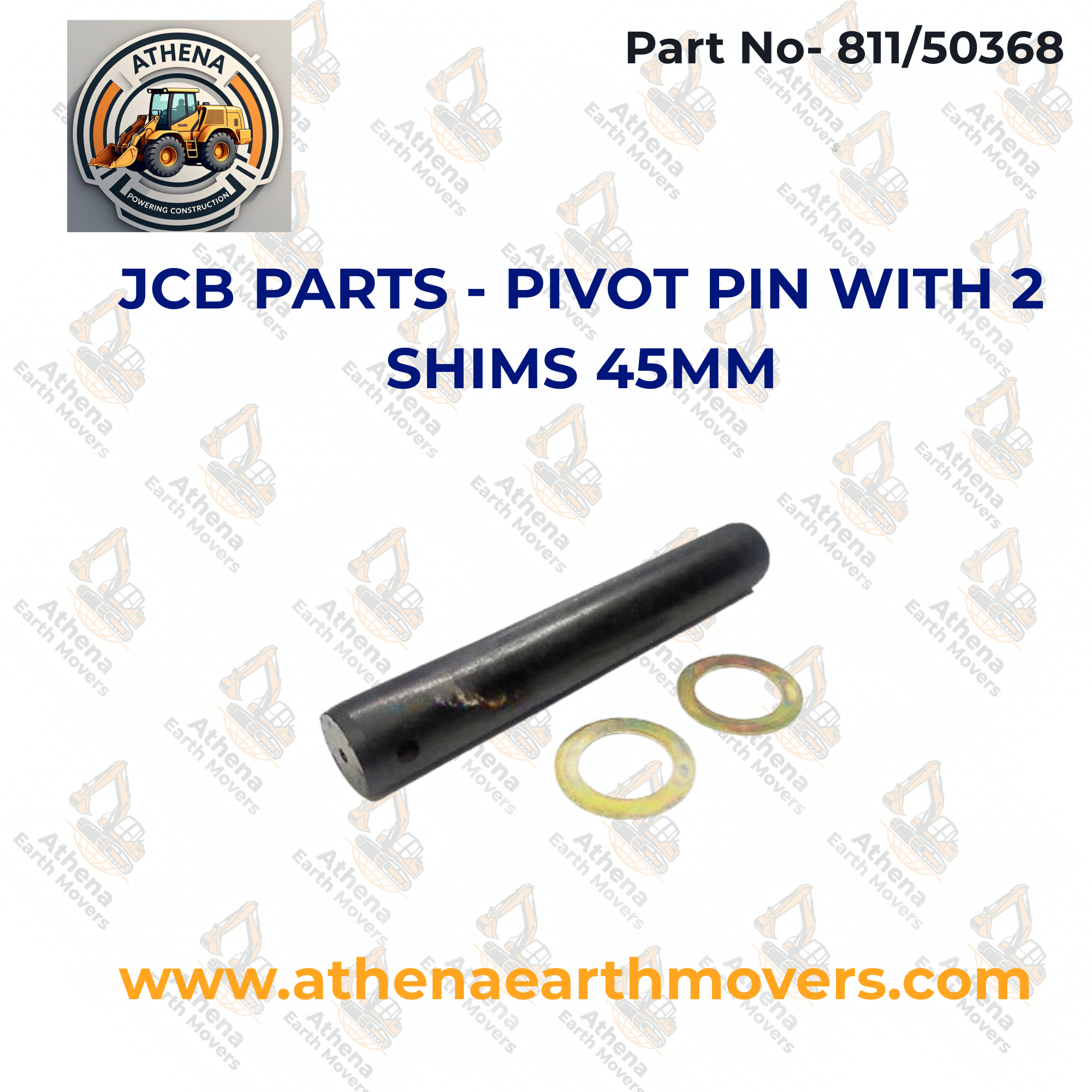 JCB PARTS - PIVOT PIN WITH 2 SHIMS 45MM (PART NUMBER: 811/50368)