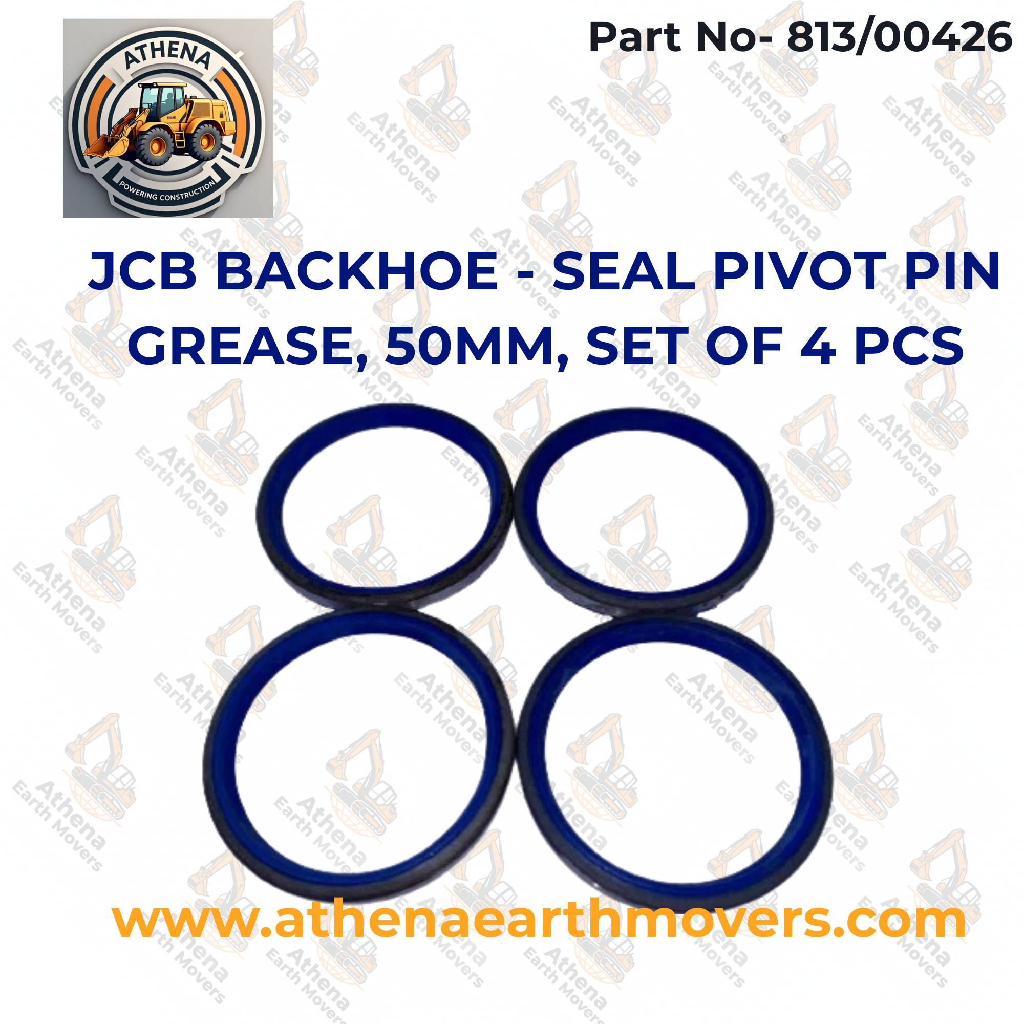 JCB BACKHOE - SEAL PIVOT PIN GREASE, 50MM, SET OF 4 PCS. (PART NO. 813/00426)