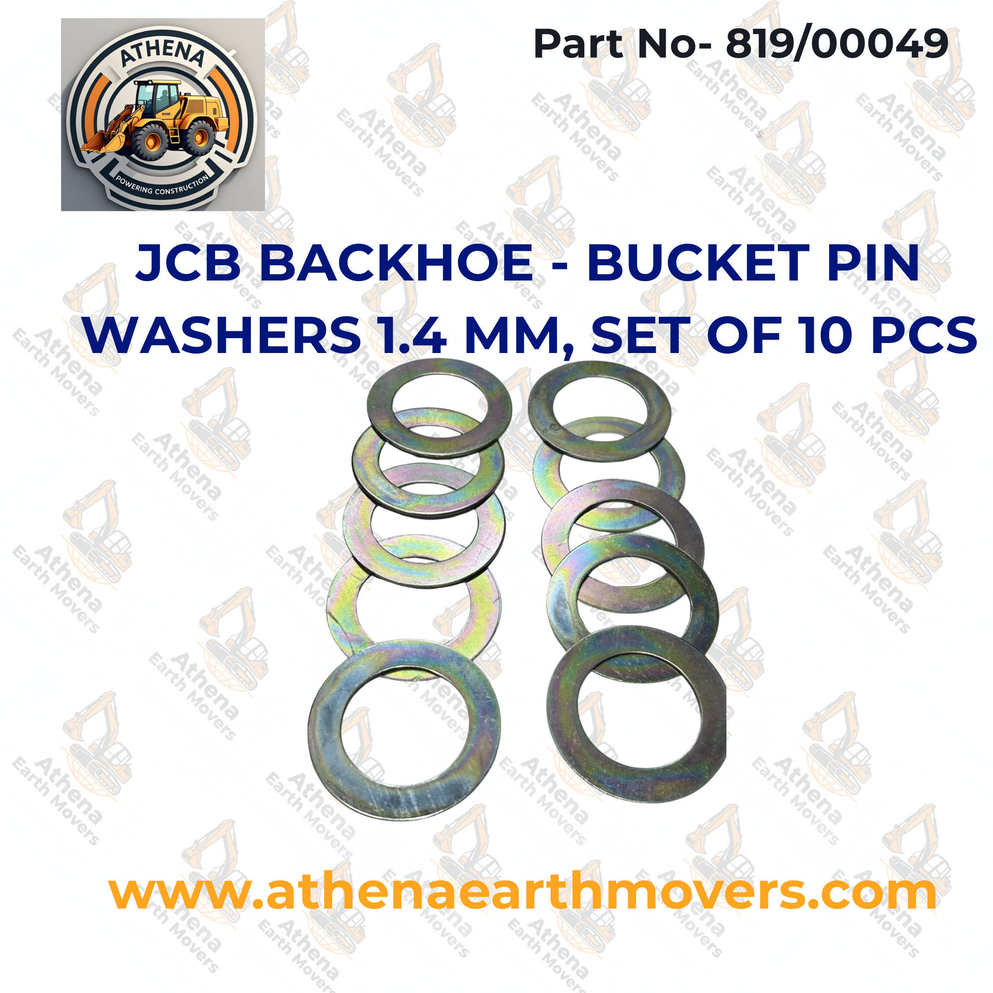 JCB BACKHOE - BUCKET PIN WASHERS 1.4 MM, SET OF 10 PCS. (JCB PART # 819/00049)