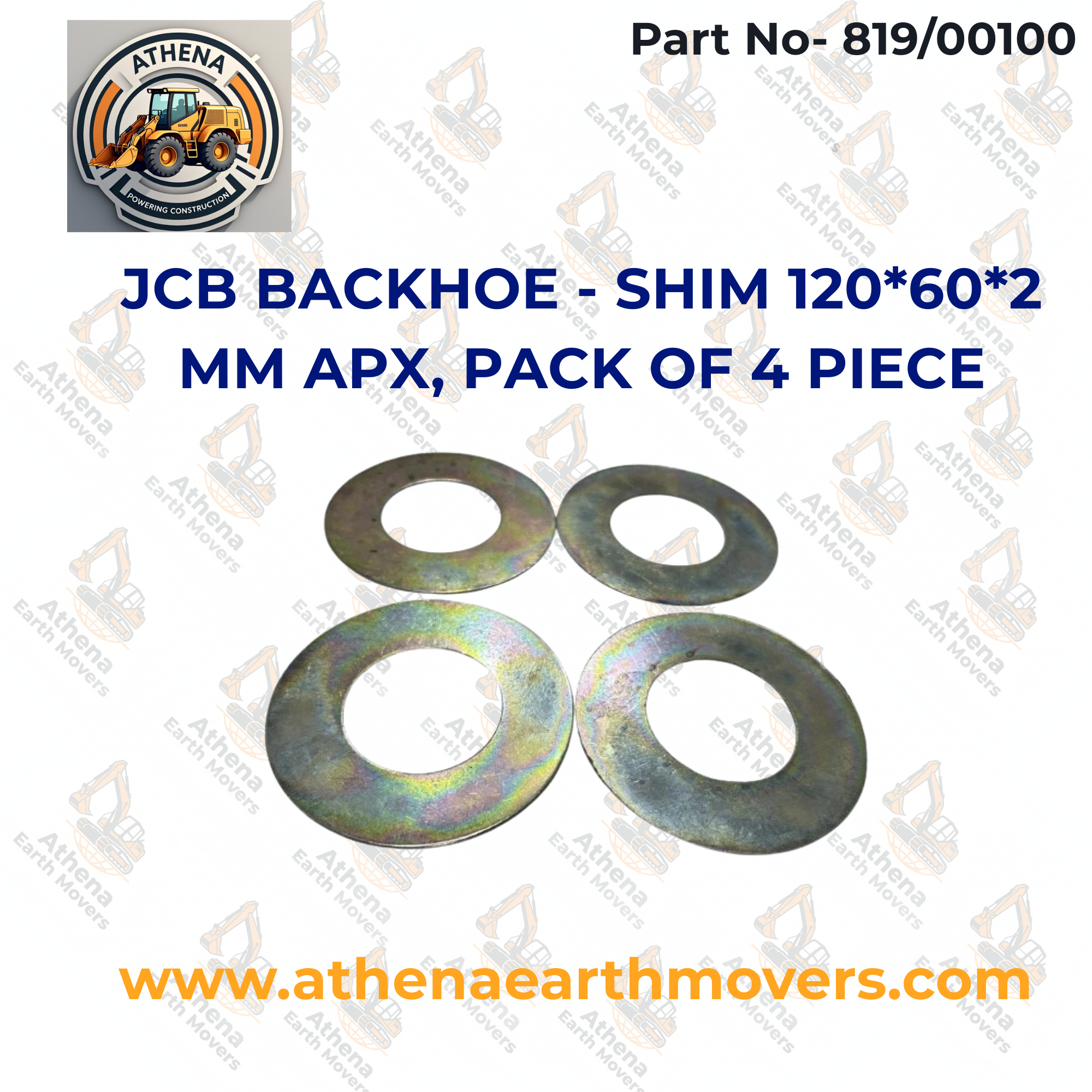 JCB BACKHOE - SHIM 120*60*2 MM APX, PACK OF 4 PIECE (PART NUMBER: 819/00100)