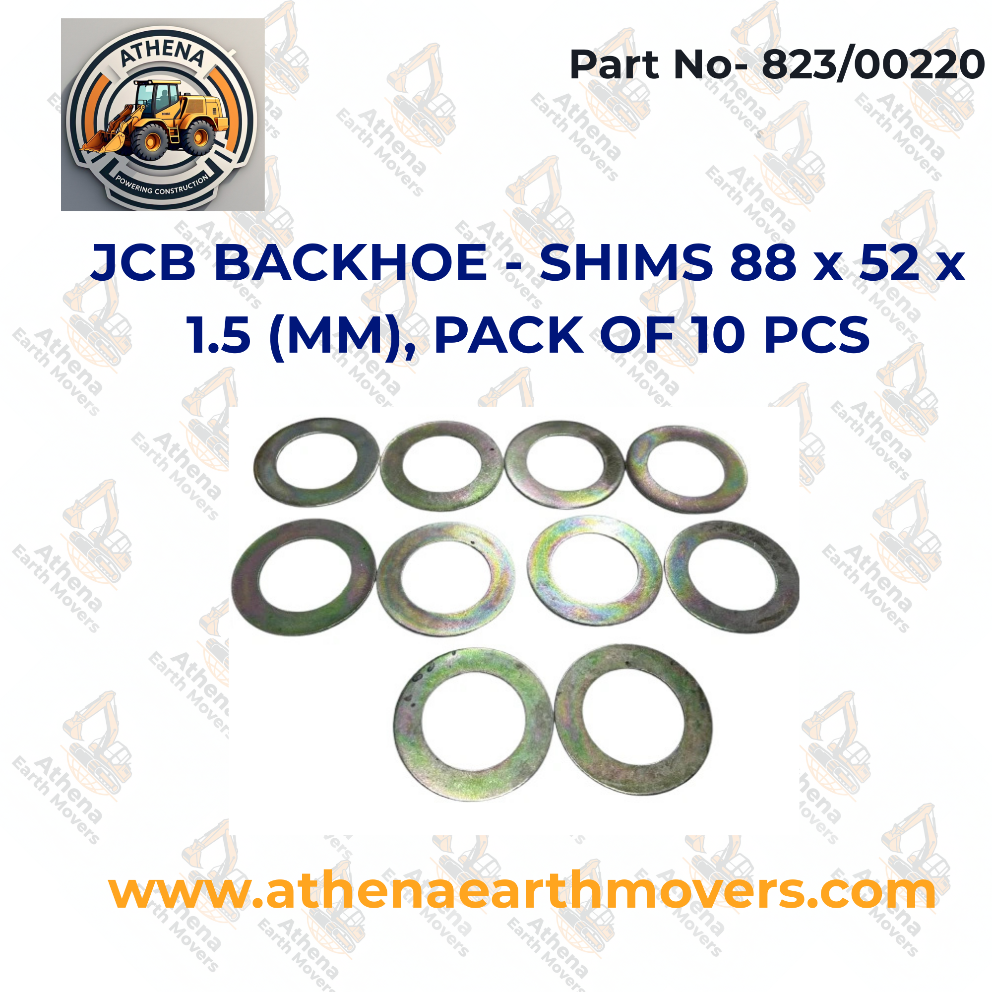 JCB BACKHOE - SHIMS 88 x 52 x 1.5 (MM), PACK OF 10 PCS. (PART NO. 823/00220)