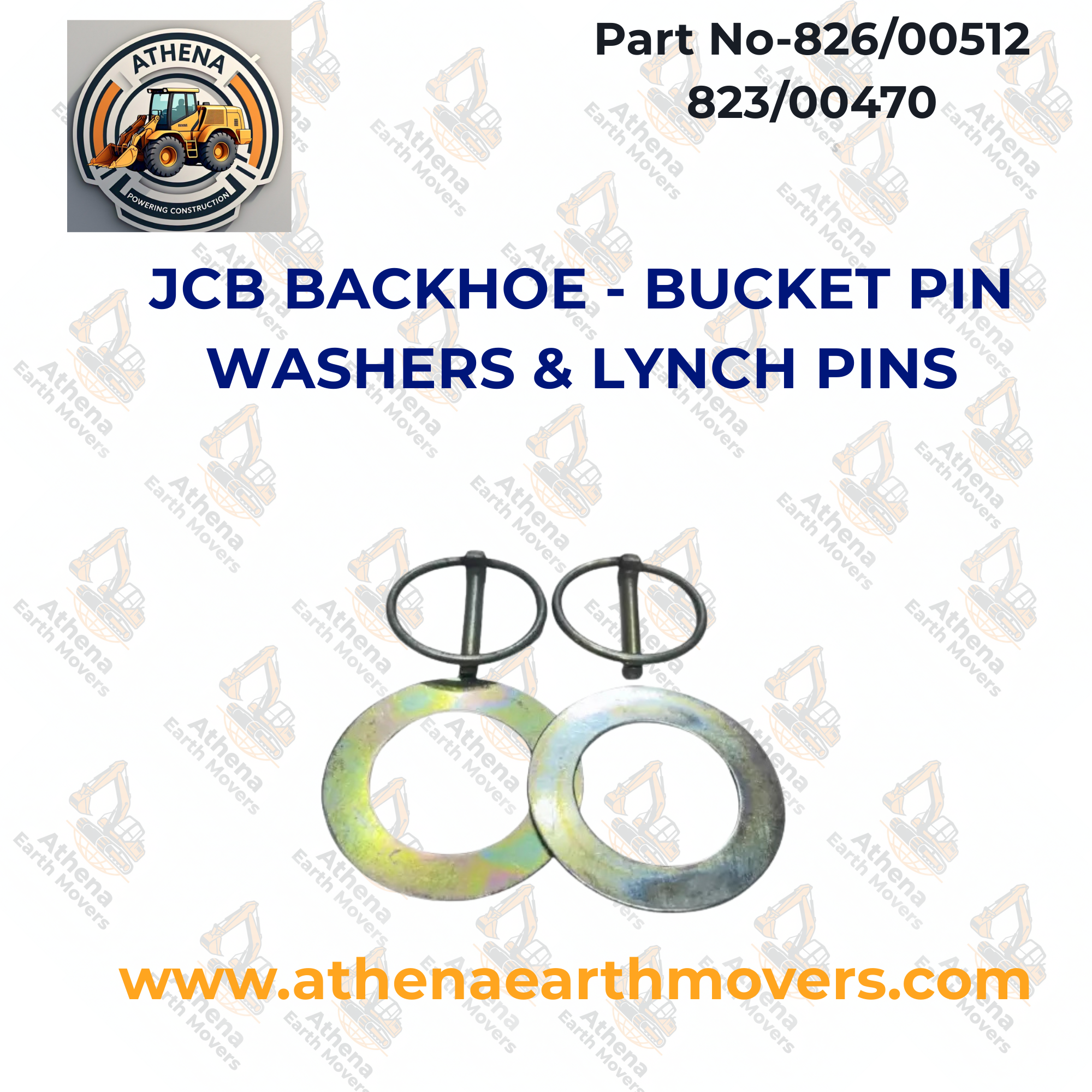 JCB BACKHOE - BUCKET PIN WASHERS & LYNCH PINS (PART NO. 826/00512 823/00470)