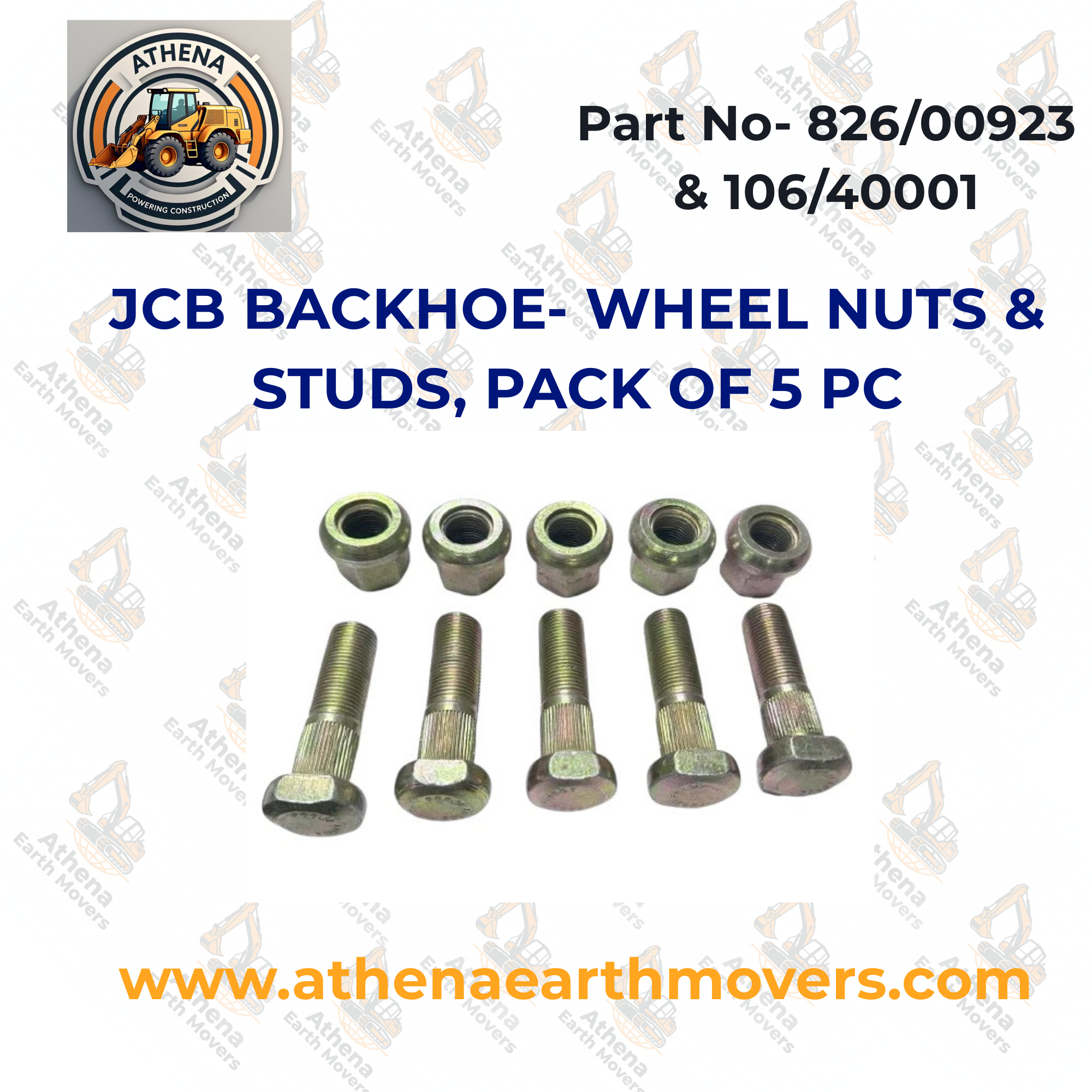 JCB BACKHOE- WHEEL NUTS & STUDS, PACK OF 5 PC. (PART NO. 826/00923 & 106/40001)