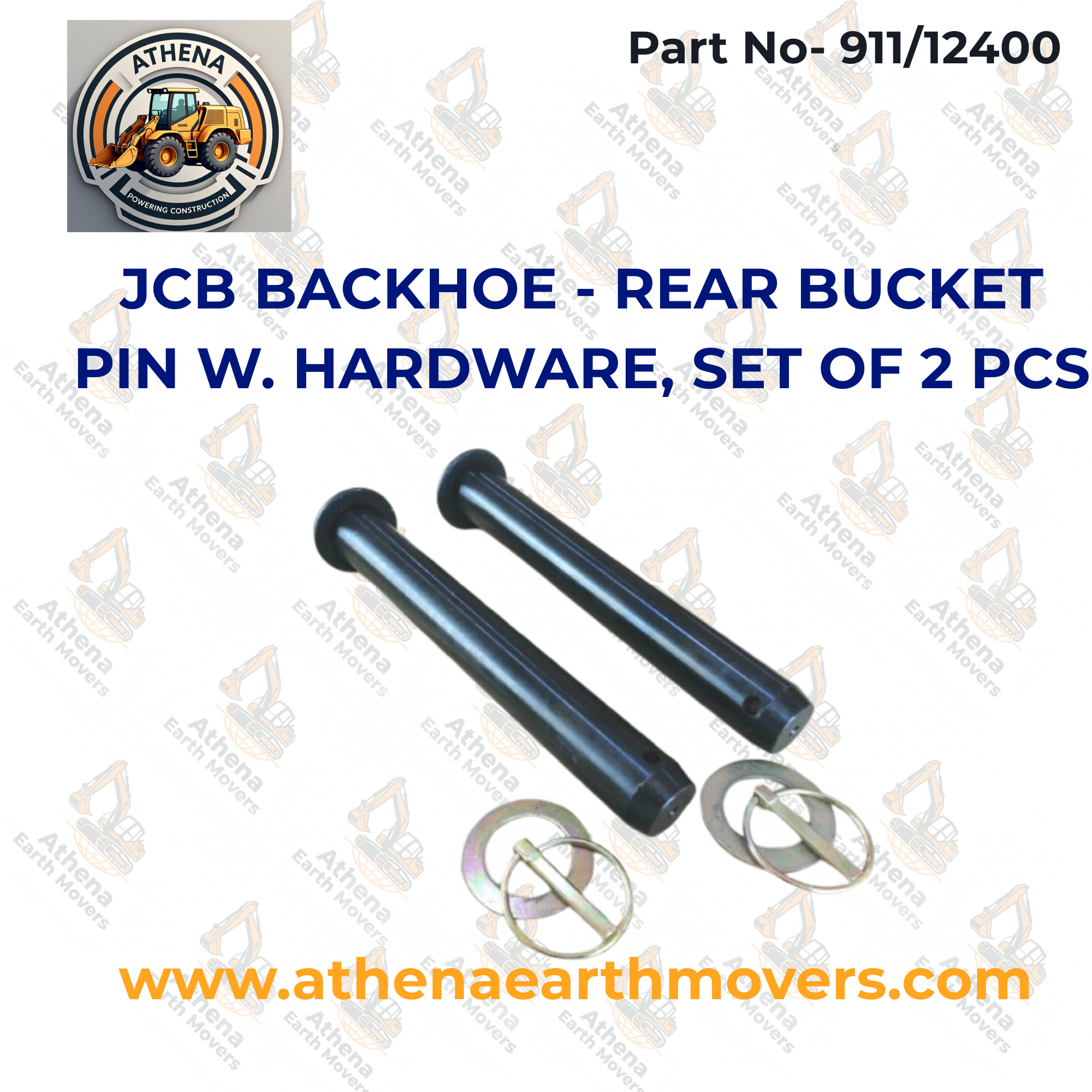 JCB BACKHOE - REAR BUCKET PIN W. HARDWARE, SET OF 2 PCS. (PART NO. 911/12400)