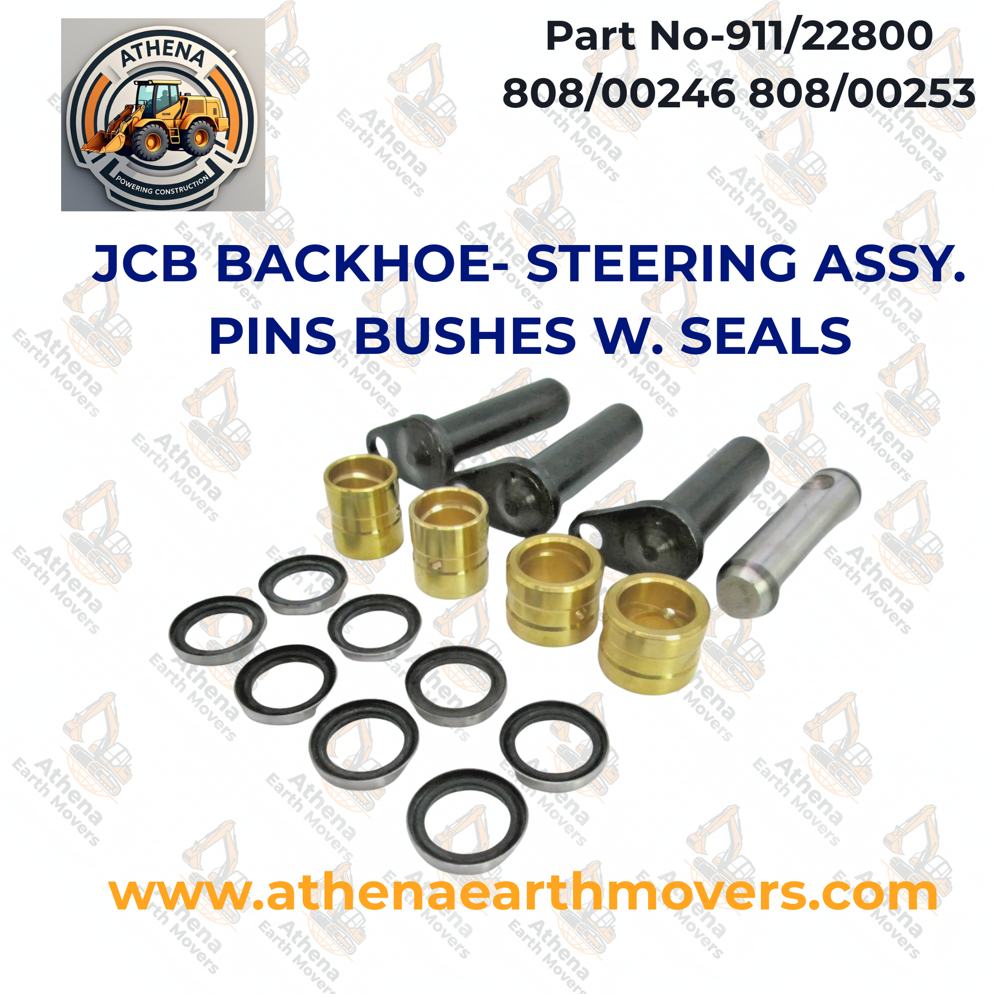 JCB BACKHOE- STEERING ASSY. PINS BUSHES W. SEALS (911/22800 808/00246 808/00253)
