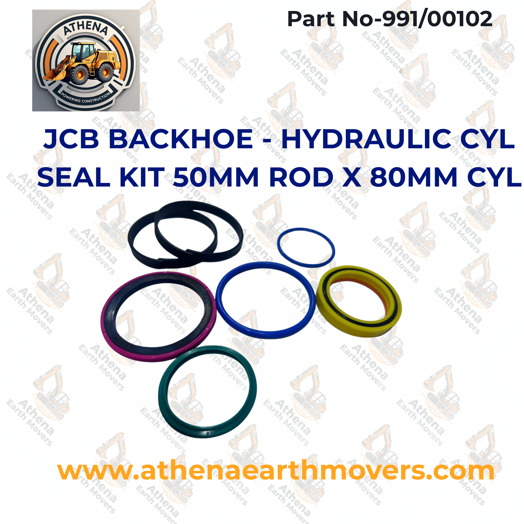JCB BACKHOE - HYDRAULIC CYL SEAL KIT 50MM ROD X 80MM CYL (PART NO. 991/00102)