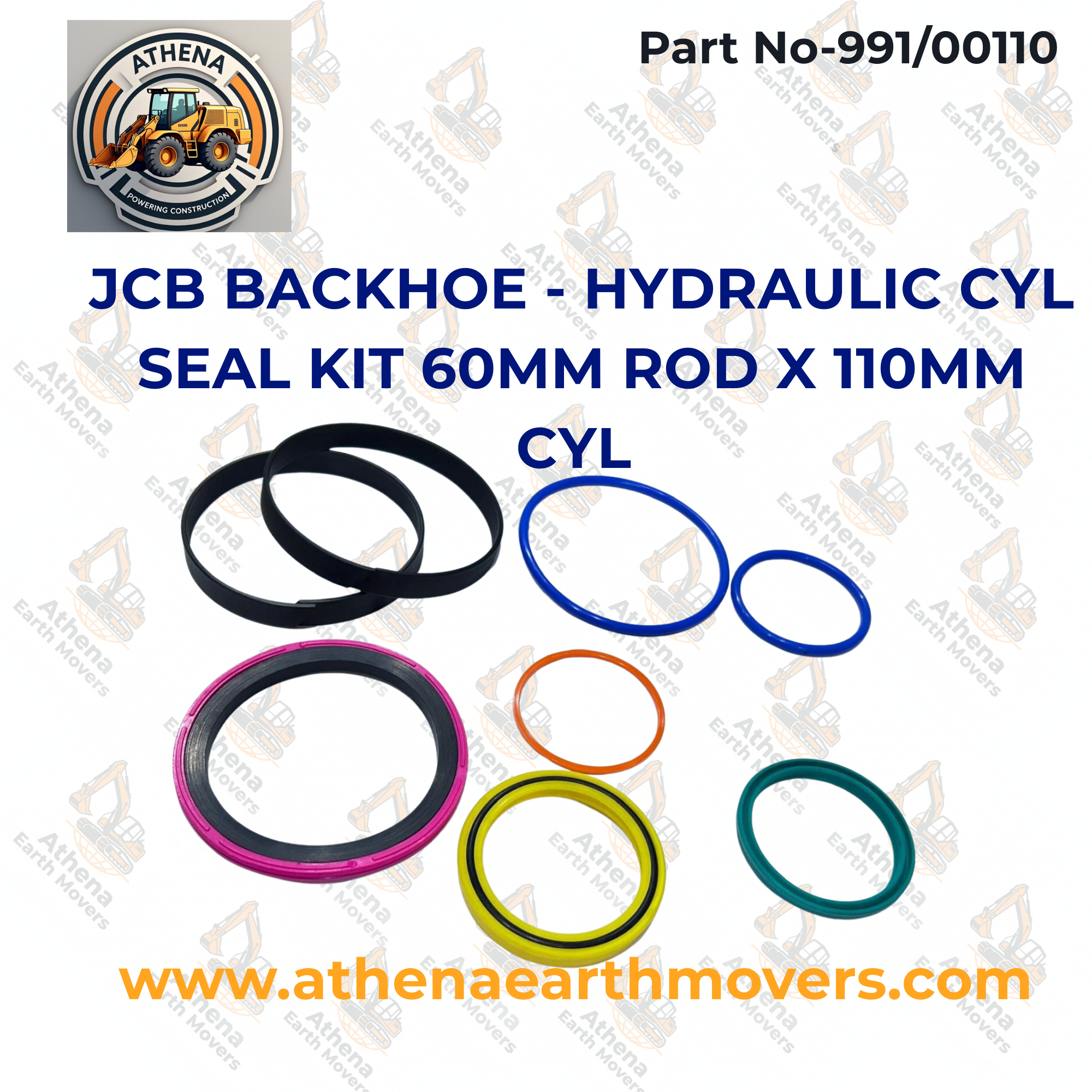 JCB BACKHOE - HYDRAULIC CYL SEAL KIT 60MM ROD X 110MM CYL (PART NO. 991/00110)