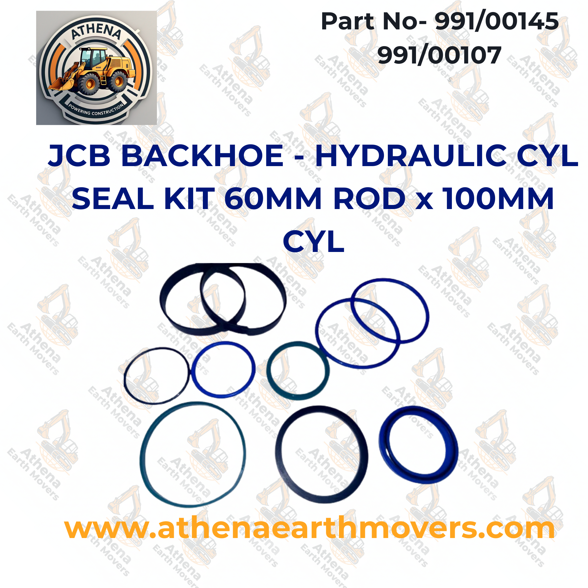 JCB BACKHOE - HYDRAULIC CYL SEAL KIT 60MM ROD x 100MM CYL (991/00145 991/00107)