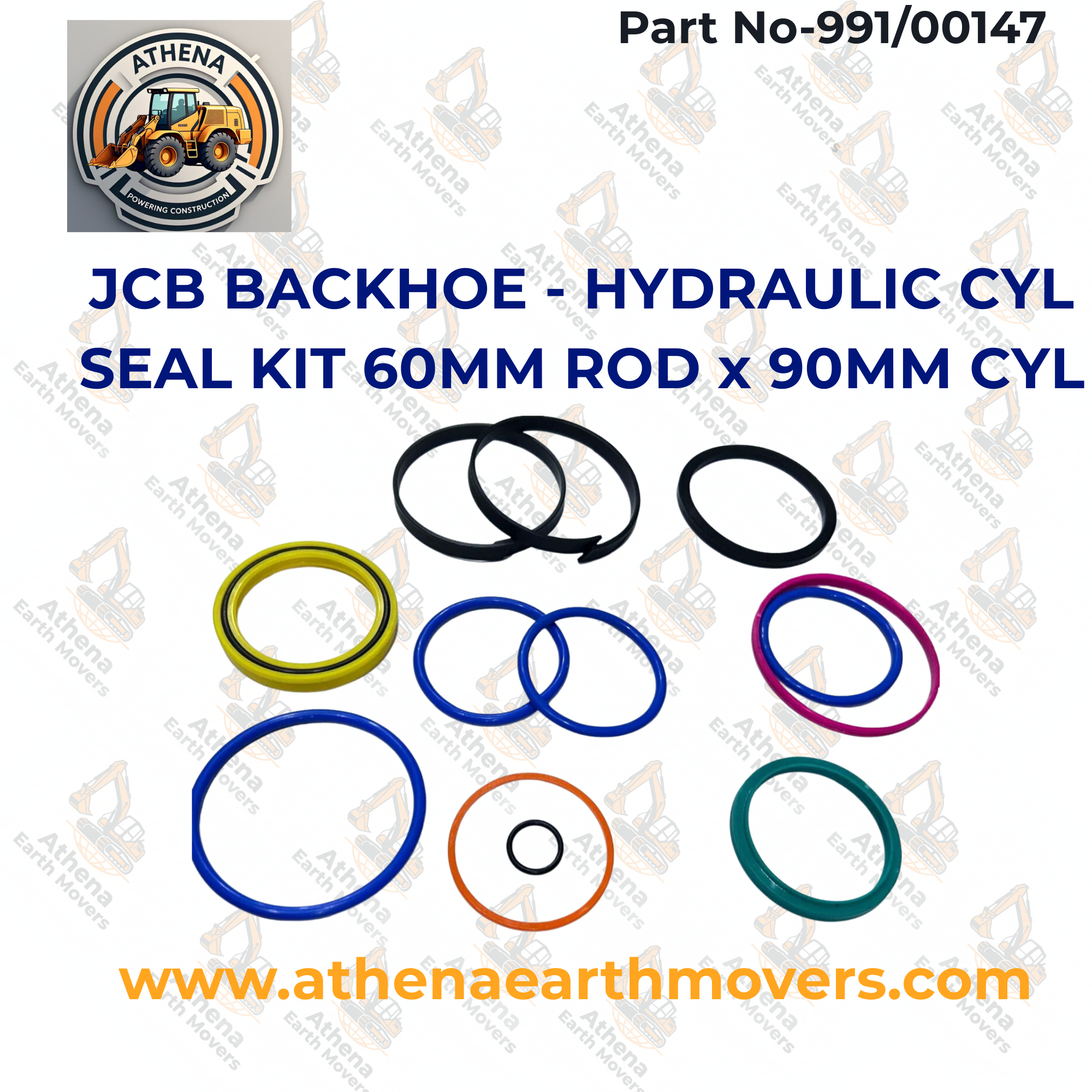 JCB BACKHOE - HYDRAULIC CYL SEAL KIT 60MM ROD x 90MM CYL (PART NO. 991/00147)